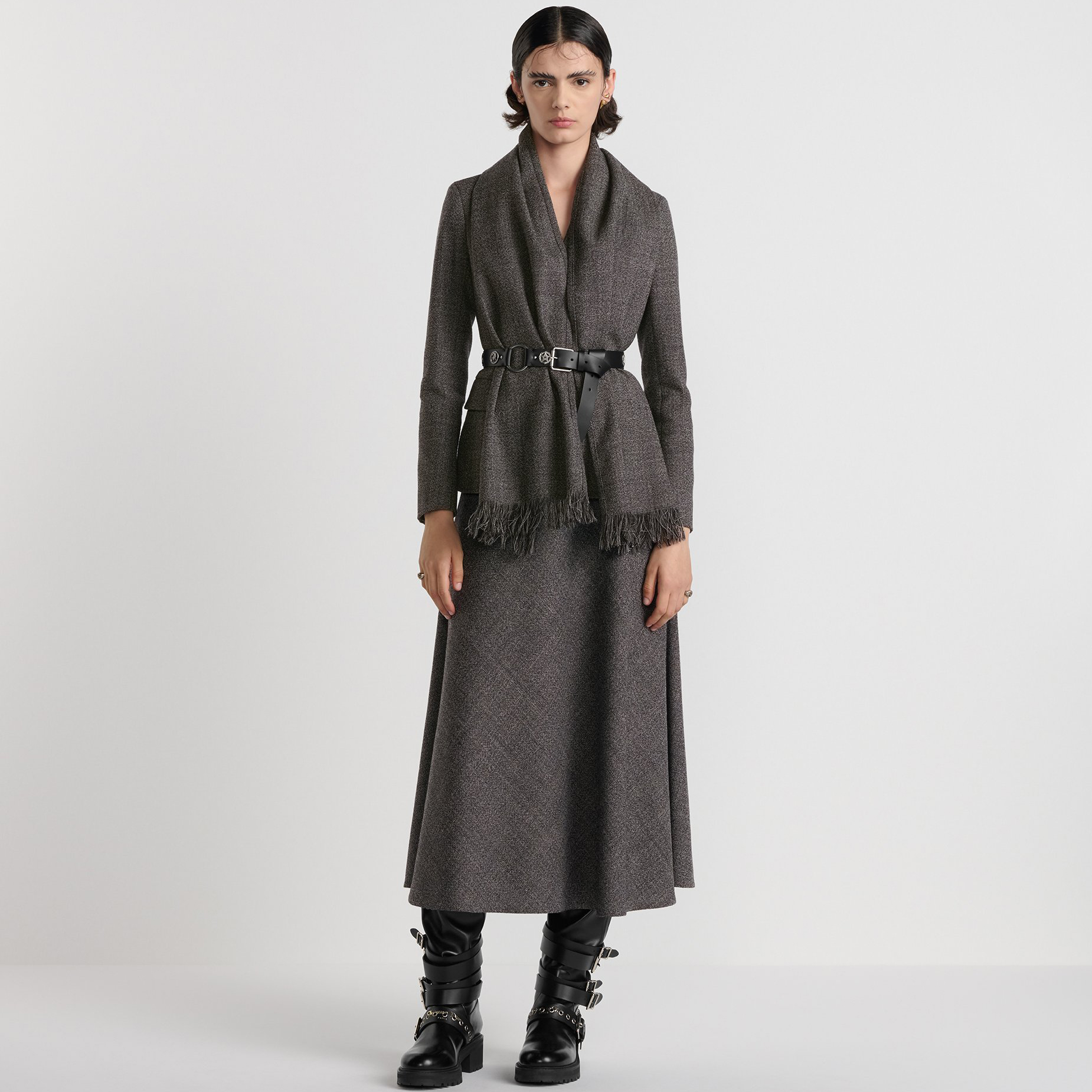 NIGO Dior Women's Spring And Autumn V-neck Detachable Scarf Belt Solid Color Wool Blazer Jacket Casual Side Zipper Flared Half Skirt Ngvp #nigo9876