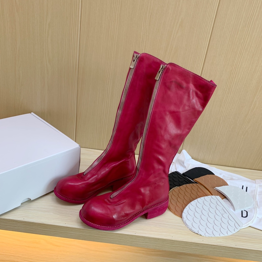 NIGO GUIDI Women's Solid Color Washed Horsehide Vintage Thick Sole Tall Boots Shoes #nigo75141