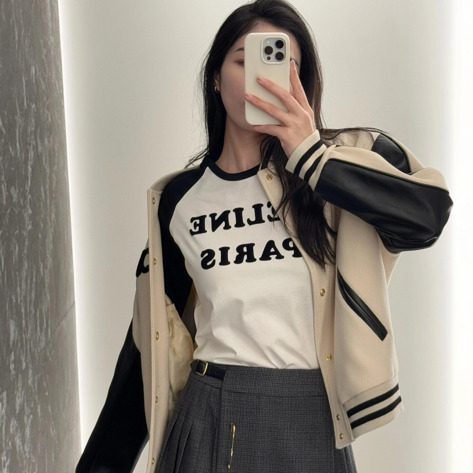 NIGO Celine Women's Summer Color Clash Letter Printed Plunger Round Neck Long Sleeve T-Shirt Top #nigo75111