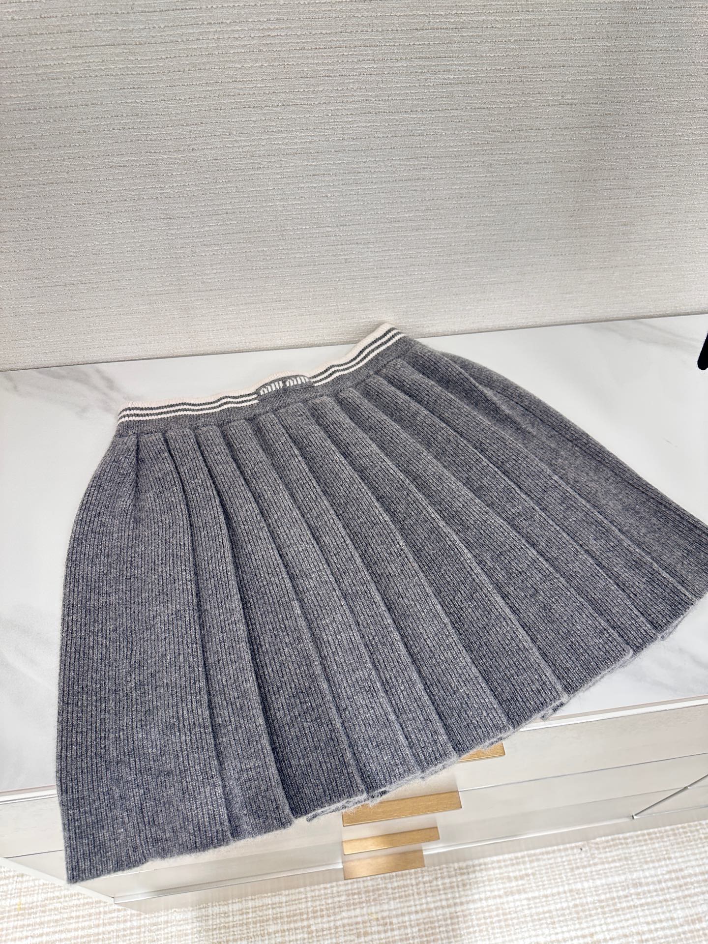 NIGO MiuMiu Women's Summer Solid Color Mesh Knit Logo Letter Printed Pleated Casual Short Skirt #nigo75113