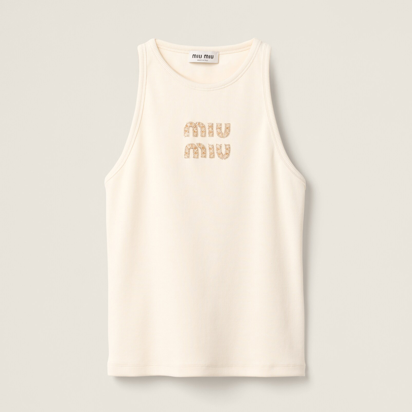 NIGO MiuMiu Women's Summer Solid Color Embroidery Beaded Letter Print Round Neck Sleeveless Tank Top Vest #nigo75116