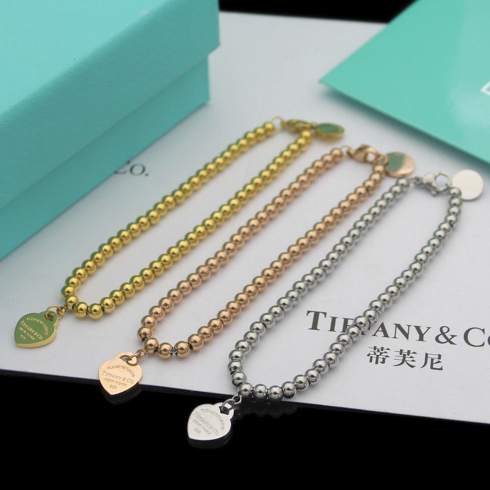 NIGO Tiffany & Co. Men's and Women's Solid Color Heart Charm Beaded Bracelet Jewelry #nigo75126