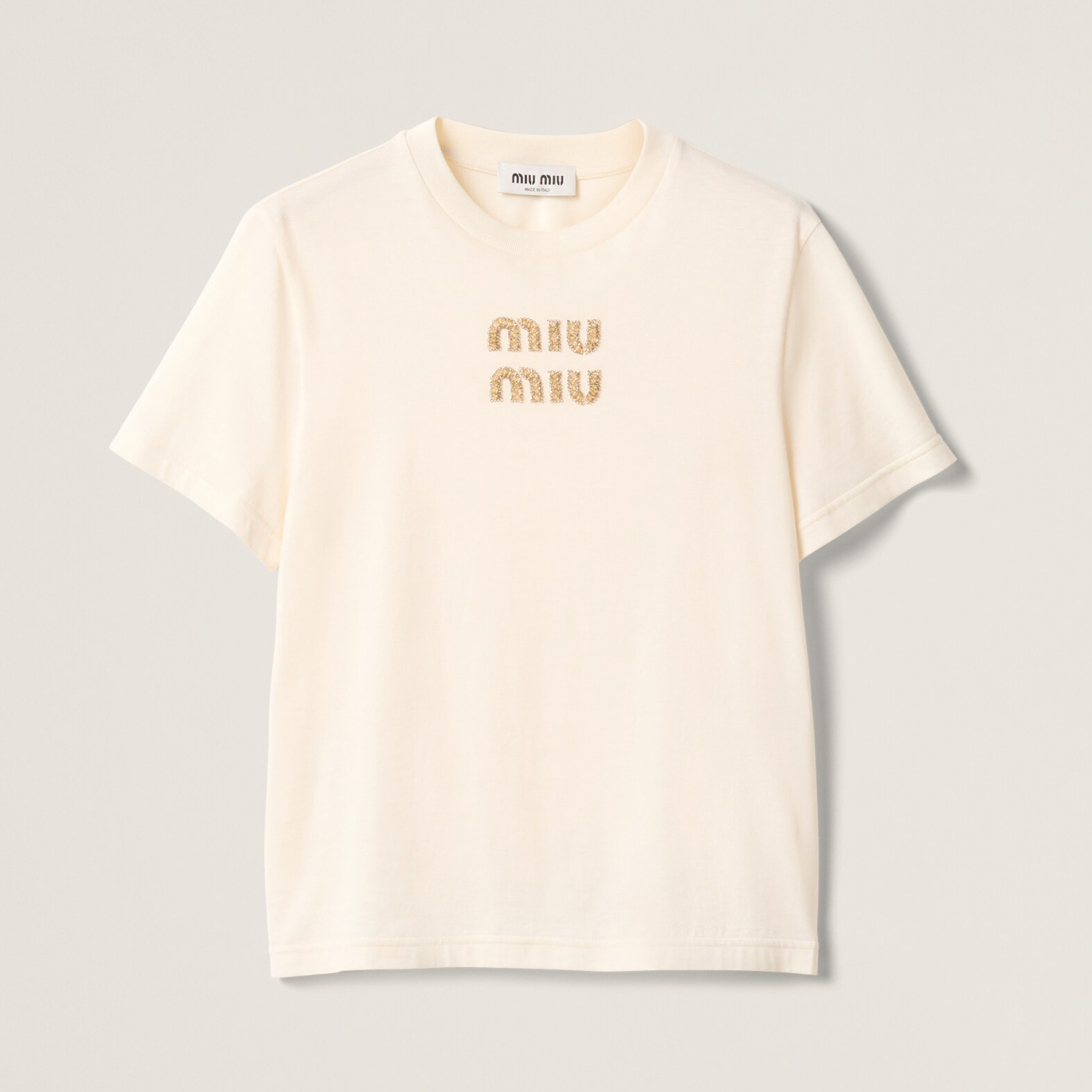 NIGO MiuMiu Women's Summer Solid Color Embroidery Beaded Letter Print Round Neck Short Sleeve T-Shirt #nigo75117