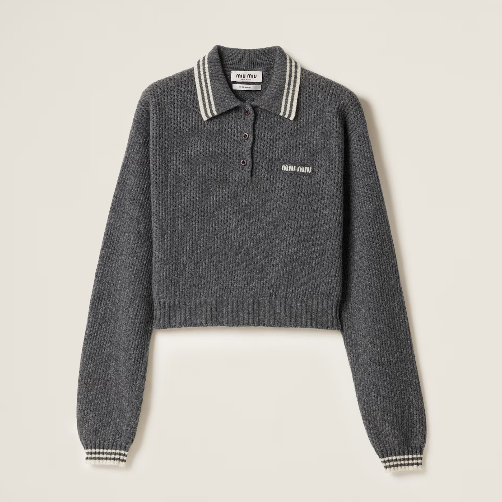 NIGO MiuMiu Women's Spring and Autumn Solid Color Mesh Knit Loose Polo Neck Long Sleeve Sweater #nigo75112