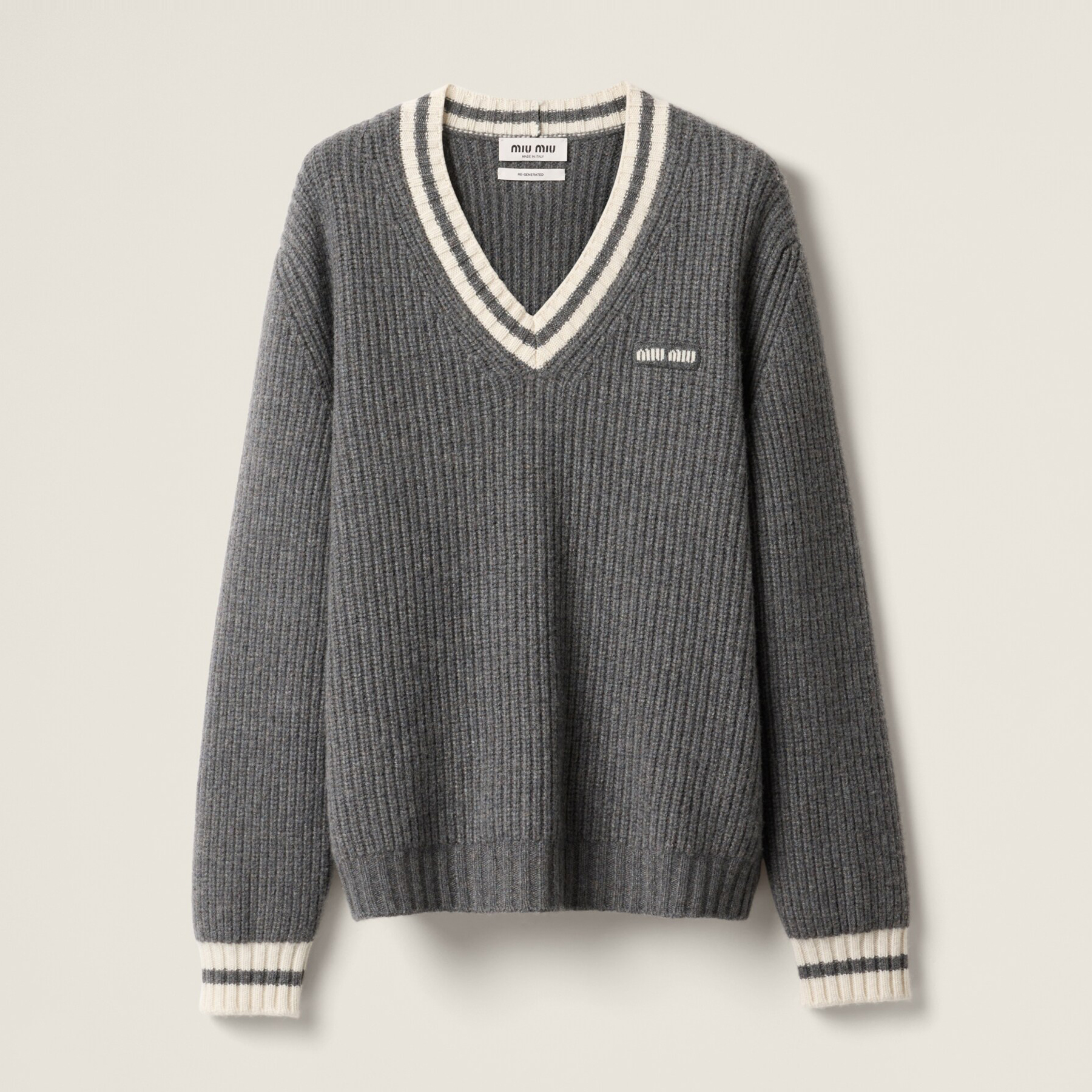 NIGO MiuMiu Women's Spring and Autumn Letter Printed V-Neck Casual Long Sleeve Cashmere Sweater Top #nigo75114