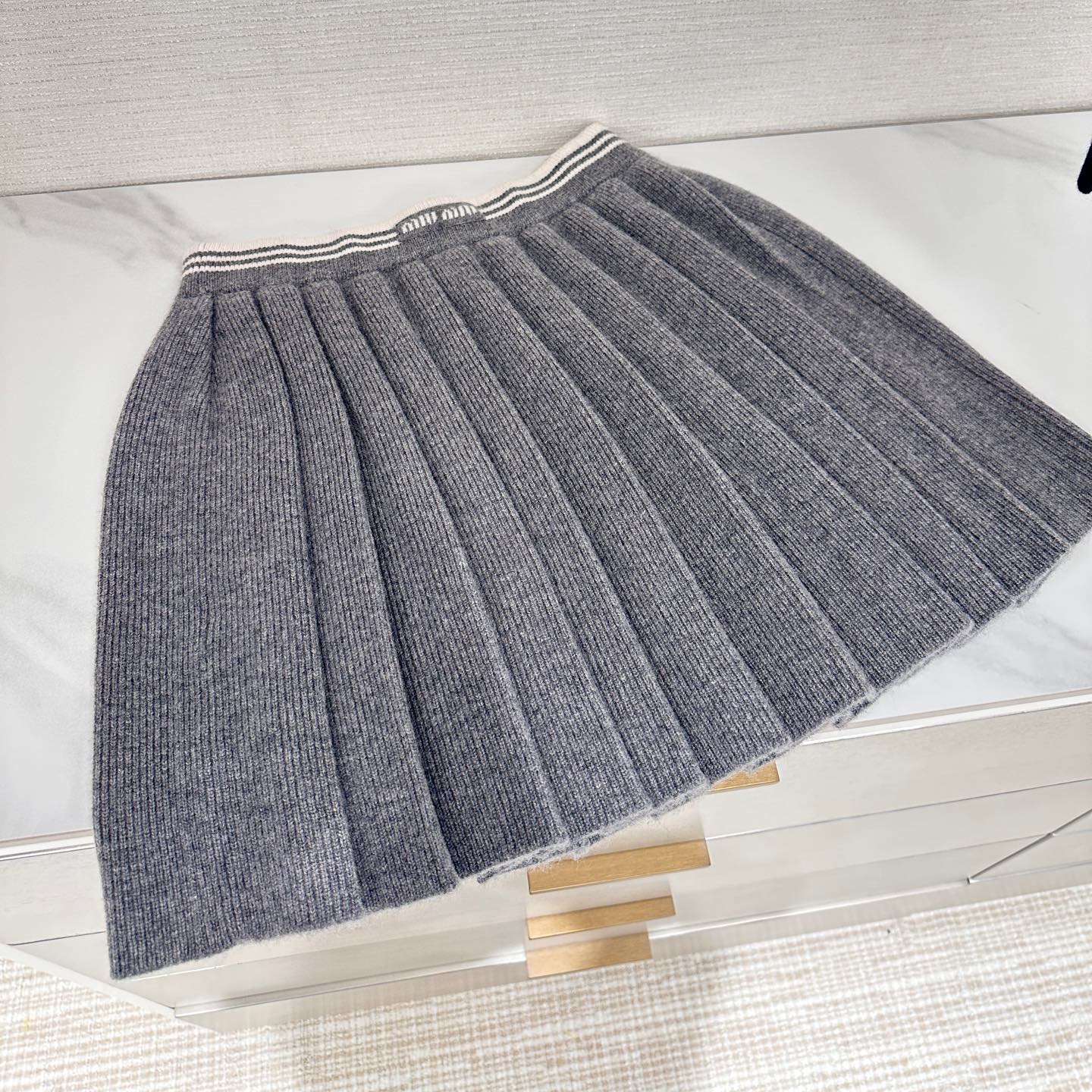 NIGO MiuMiu Women's Summer Solid Color Mesh Knit Logo Letter Printed Pleated Casual Short Skirt #nigo75113