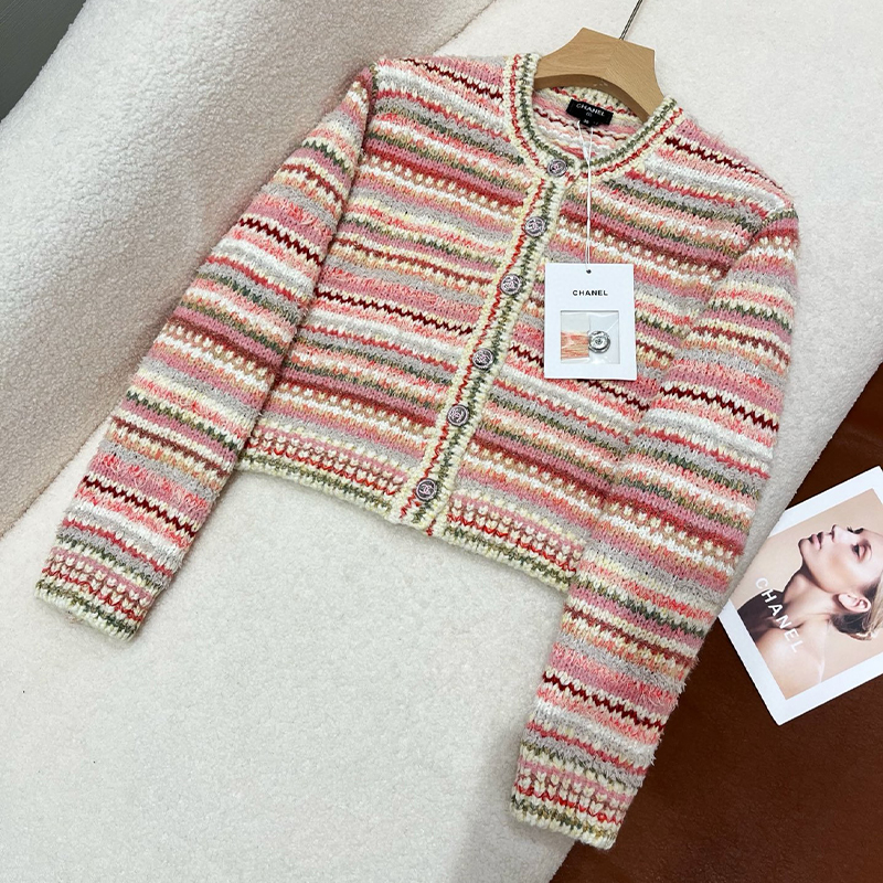 NIGO Chanel Women's Spring, Fall And Winter Striped Round Neck Single-Breasted Long-Sleeved Knit Cardigan Jacket Ngvp #nigo9884