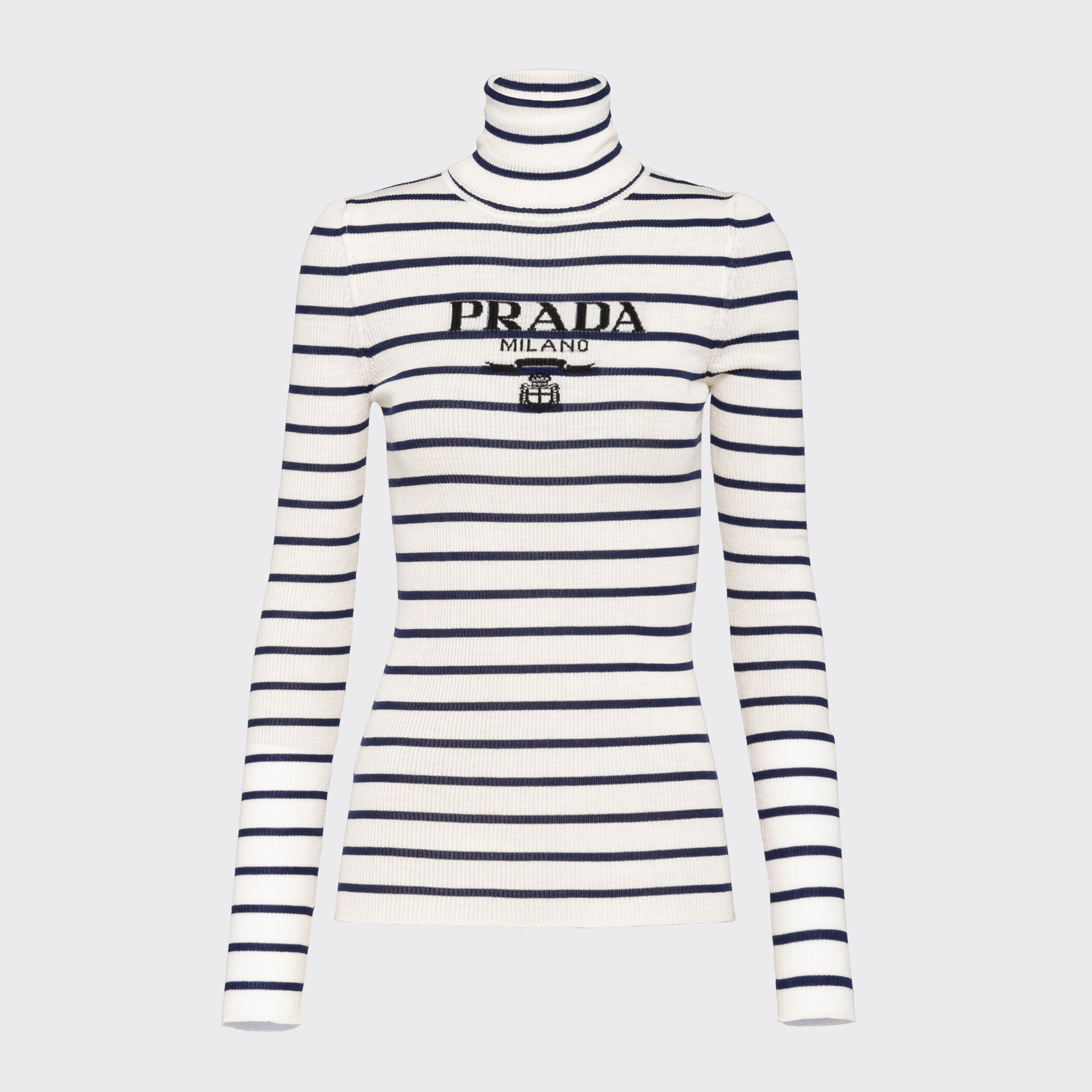 NIGO Prada Women's Spring and Autumn Striped Printed Letter Insert High Neck Pullover Wool Sweater #nigo75136