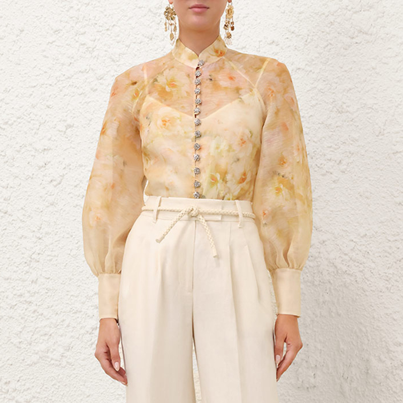 NIGO Zimmermann Women's Spring And Summer Yellow Floral Print Single Breasted Long Sleeve Shirt #nigo75154