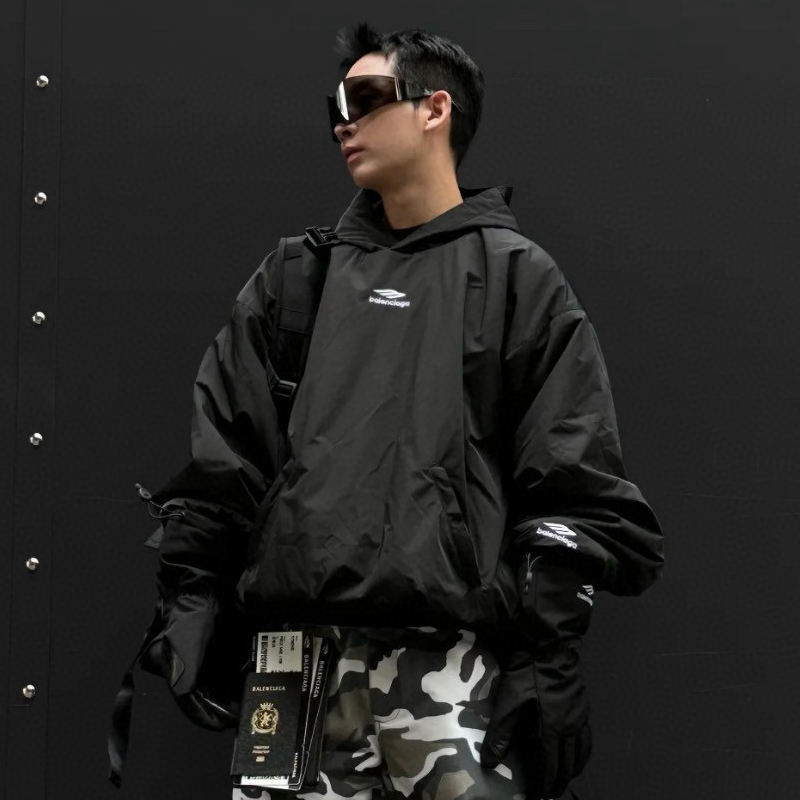 NIGO Balenciaga Men's Black Spring and Fall Logo Embroidered Printed Hooded Parker Ski Sweatshirt #nigo75147