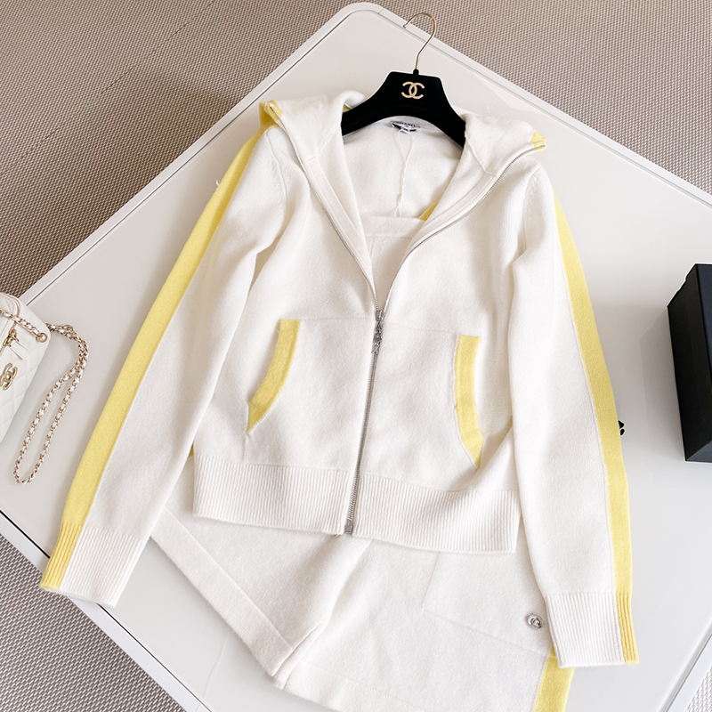 NIGO Chanel Women's Neige Ski Collection Cashmere Knit Zipper Hooded Cardigan Jacket Casual Stretch Shorts Ngvp #nigo9879