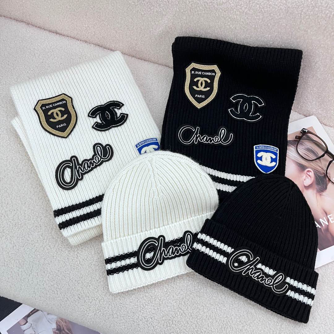 NIGO Chanel Women's Winter Graffiti Pattern Letter Print Solid Color Wool Hat Scarf Cap #nigo75142