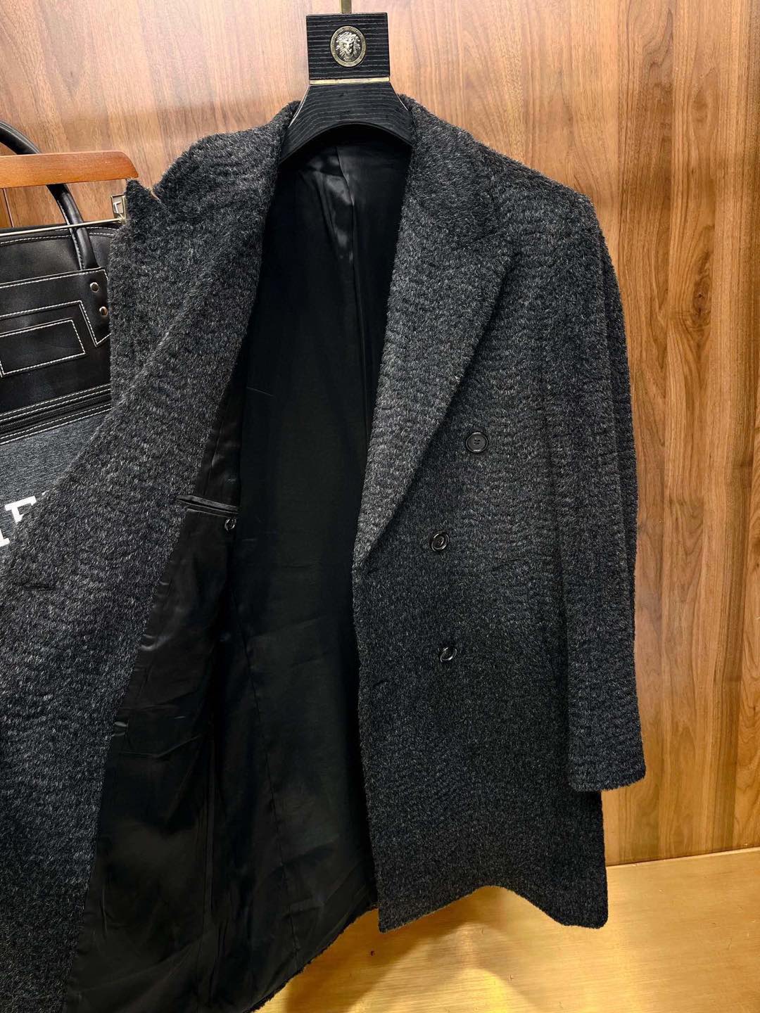 NIGO Hermes Men's Fall And Winter Water Wave Texture Casual Double-Breasted Medium-Length Wool Blend Coat Ngvp #nigo9882