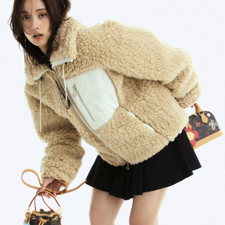 NIGO Louis Vuitton Women's Autumn and Winter Solid Color Pellet Fleece High Neck Long Sleeve Zipper Jacket #nigo75128
