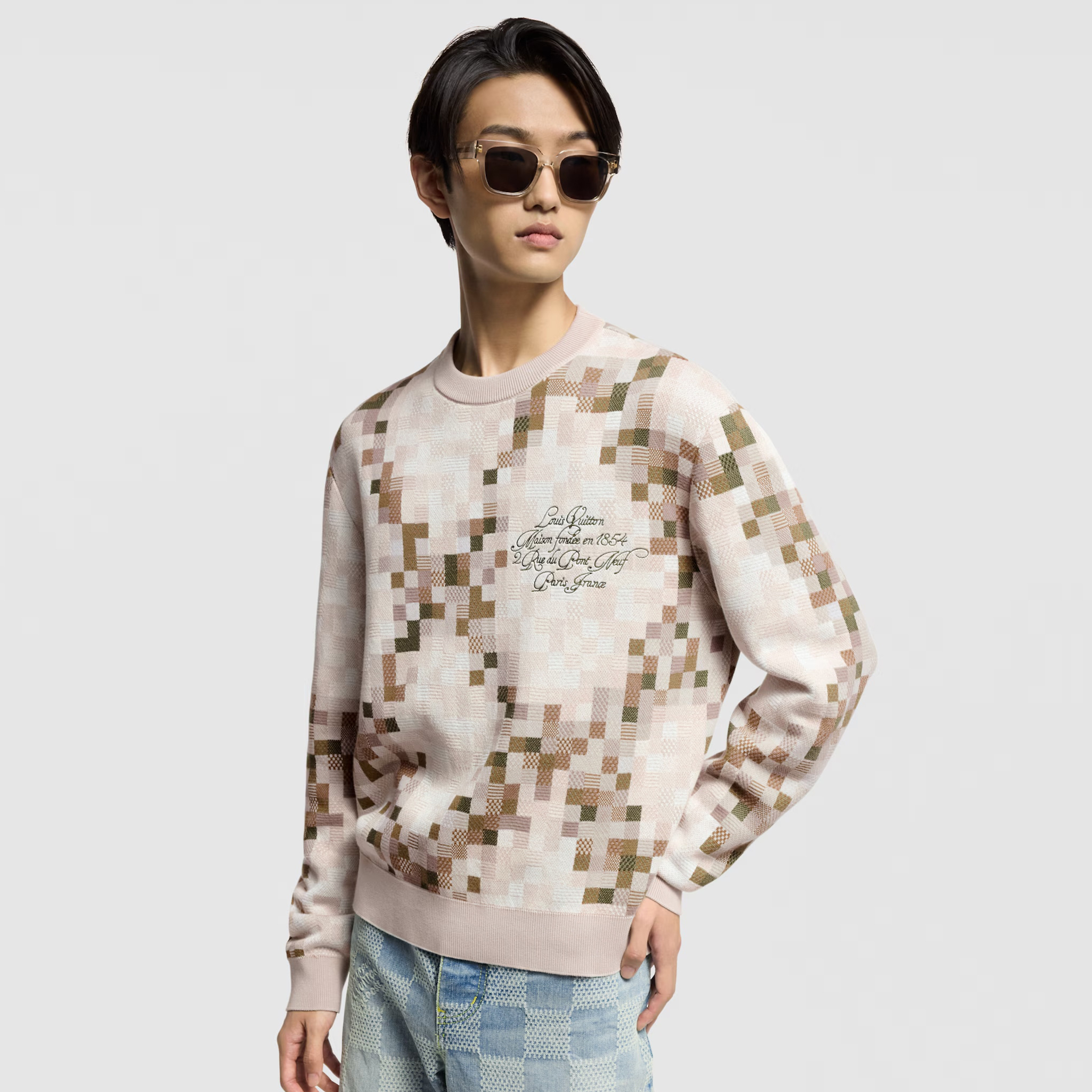 NIGO Louis Vuitton Men's Spring and Autumn Plaid Printed Round Neck Pullover Long Sleeve Knitted Sweatshirt #nigo75129