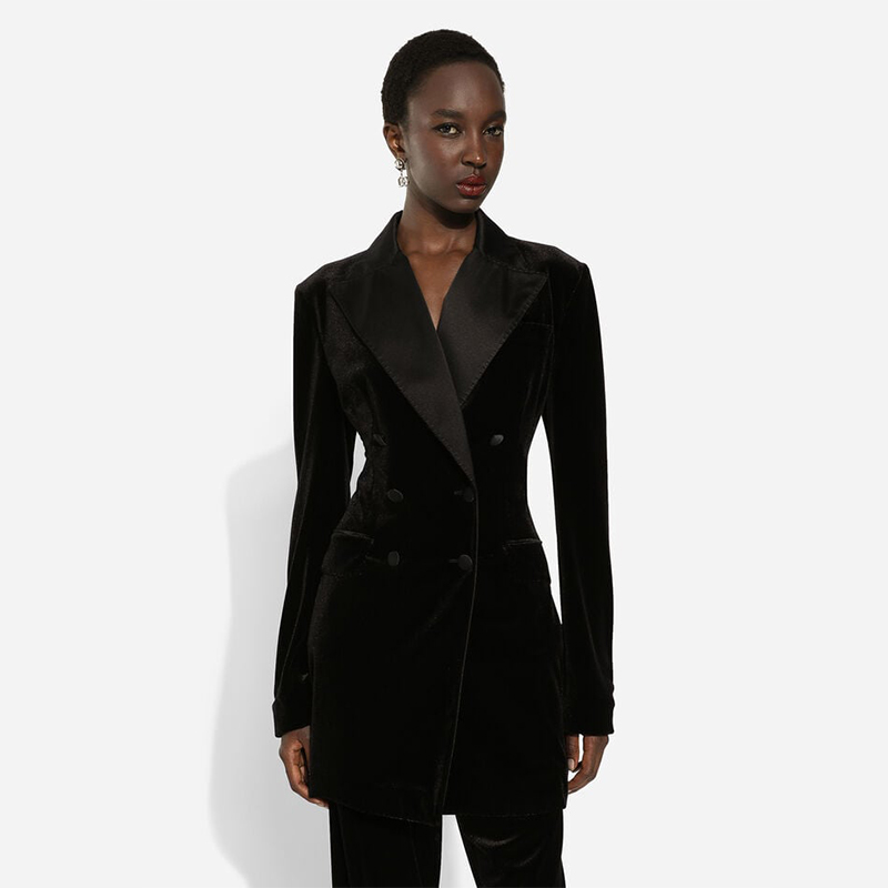 NIGO Dolce&Gabbana Women's Spring, Autumn And Winter Velvet Solid Color Double-Breasted Waisted TURLINGTON Blazer Jacket Ngvp #nigo9881