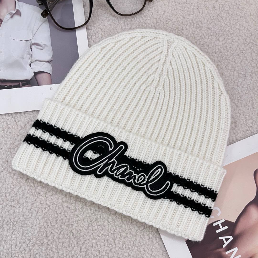 NIGO Chanel Women's Winter Graffiti Pattern Letter Print Solid Color Wool Hat Scarf Cap #nigo75142