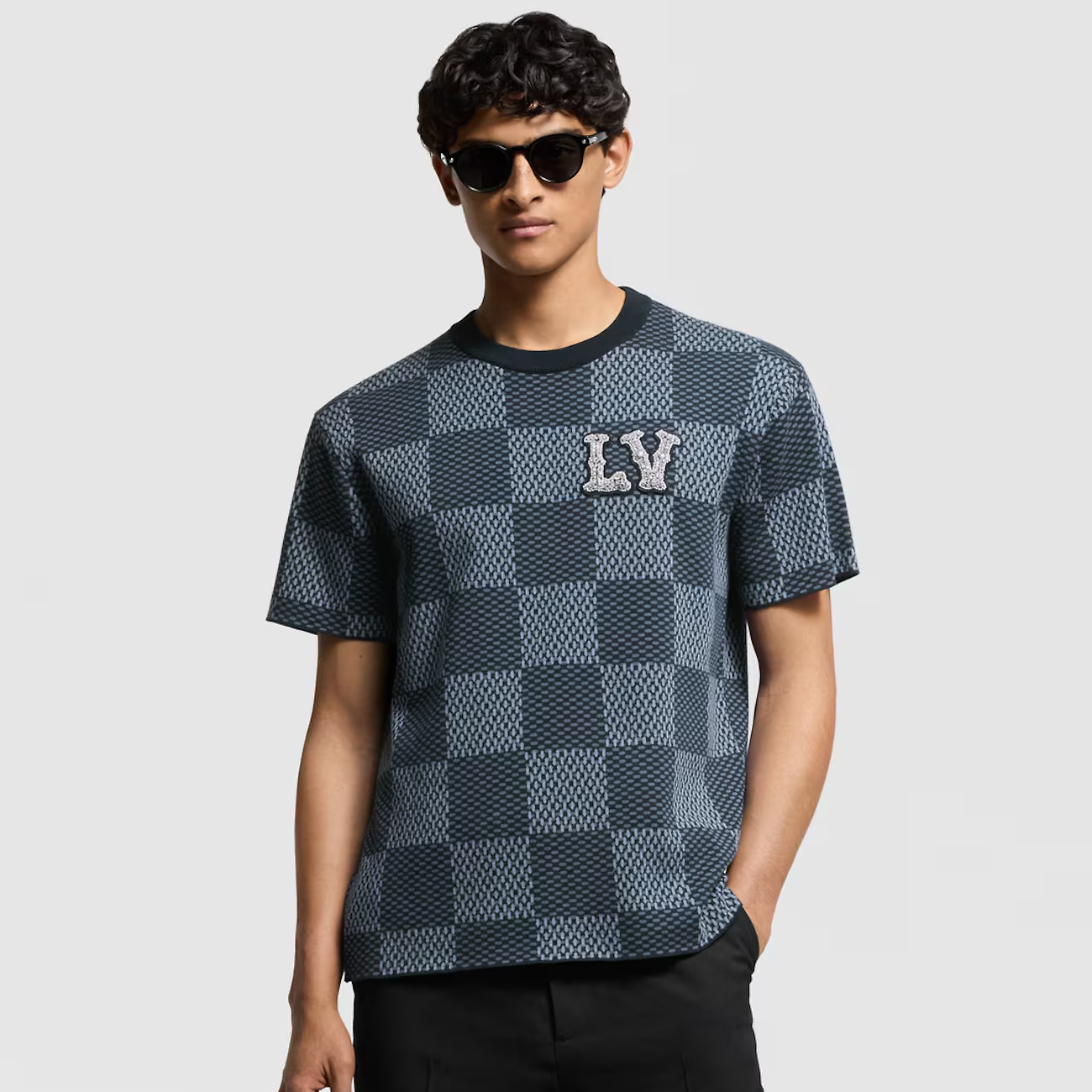 NIGO Louis Vuitton Men's and Women's Summer Checkerboard Printed Beaded Logo Printed Round Neck Short Sleeve T-Shirt #nigo75187