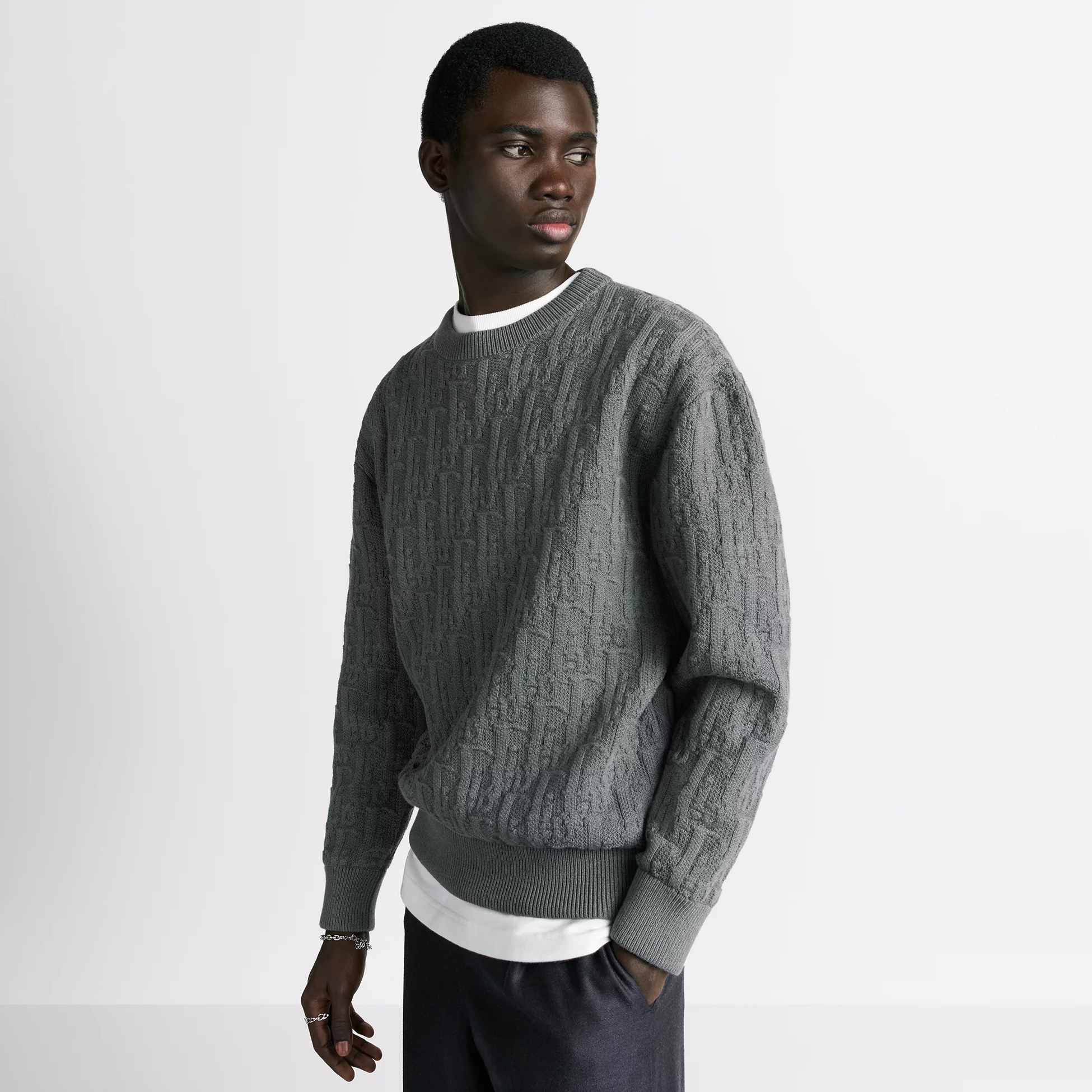 NIGO Dior Men's Spring and Autumn Solid Color Printed Ribbed Crew Neck Knit Sweater #nigo75184