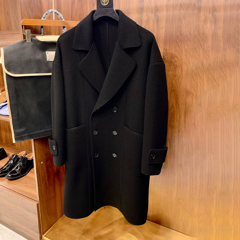 NIGO Louis Vuitton Men's Fall And Winter Lapel Solid Color Double-Breasted Long Double-Faced Tweed Cashmere Coat Ngvp #nigo9893