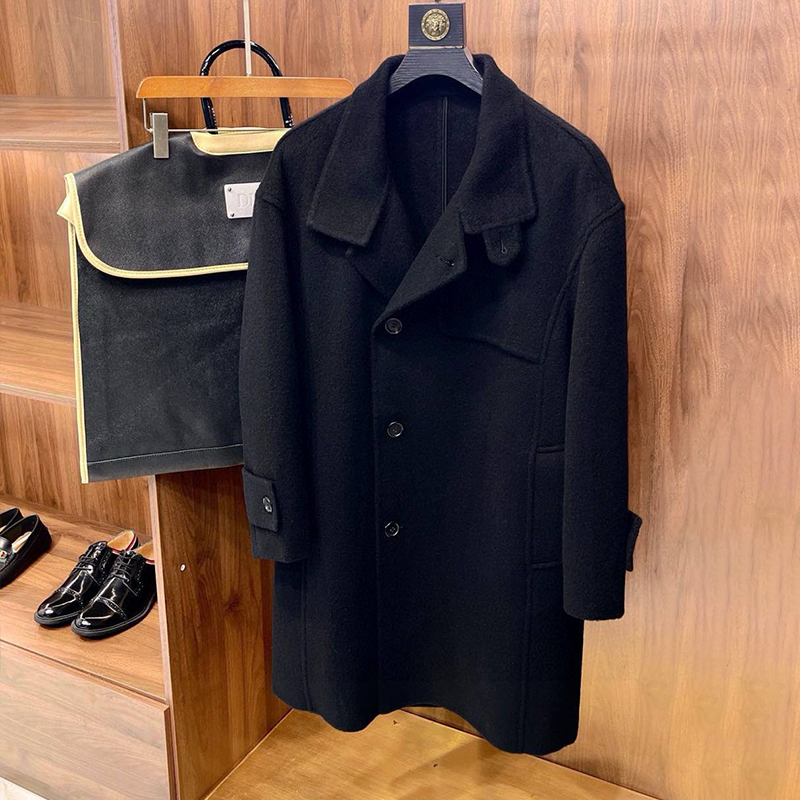 NIGO Dior Men's Women's Fall And Winter Fashion Wool Cashmere Blend Double-Sided Tweed Splicing Sheepskin Medium-Length Coat Ngvp #nigo9895