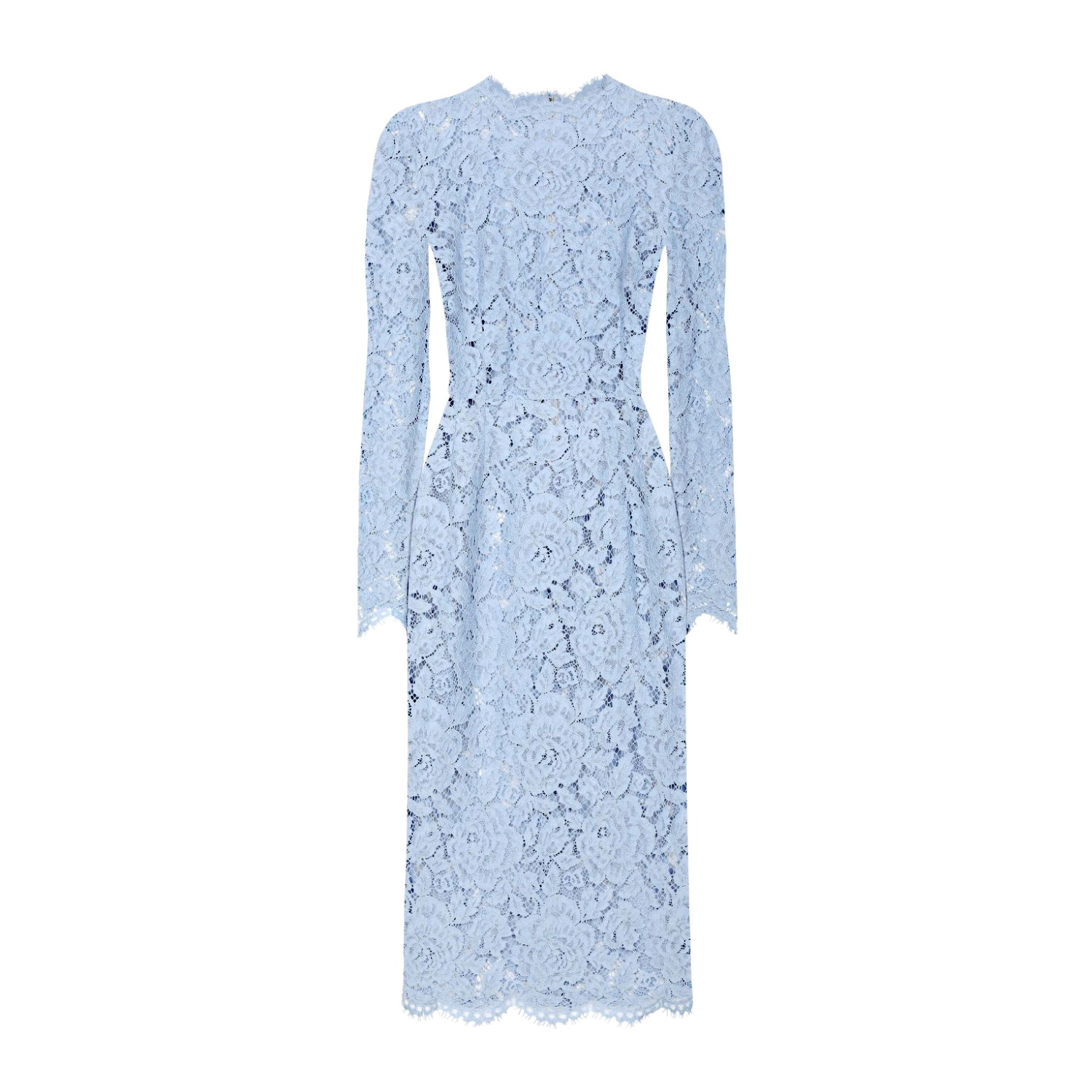 NIGO Dolce&Gabbana Women's Summer Blue Floral Lace Semi-sheer Round Neck Long Sleeve Dress Silk Camisole Lining #nigo75161