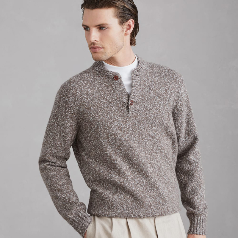 NIGO Brunello Cucinelli Men's Spring, Autumn And Winter Henley Collar Knit Sweater Cashmere Blend Solid Color Pullover Fitted Long Sleeve Sweater Ngvp #nigo9894