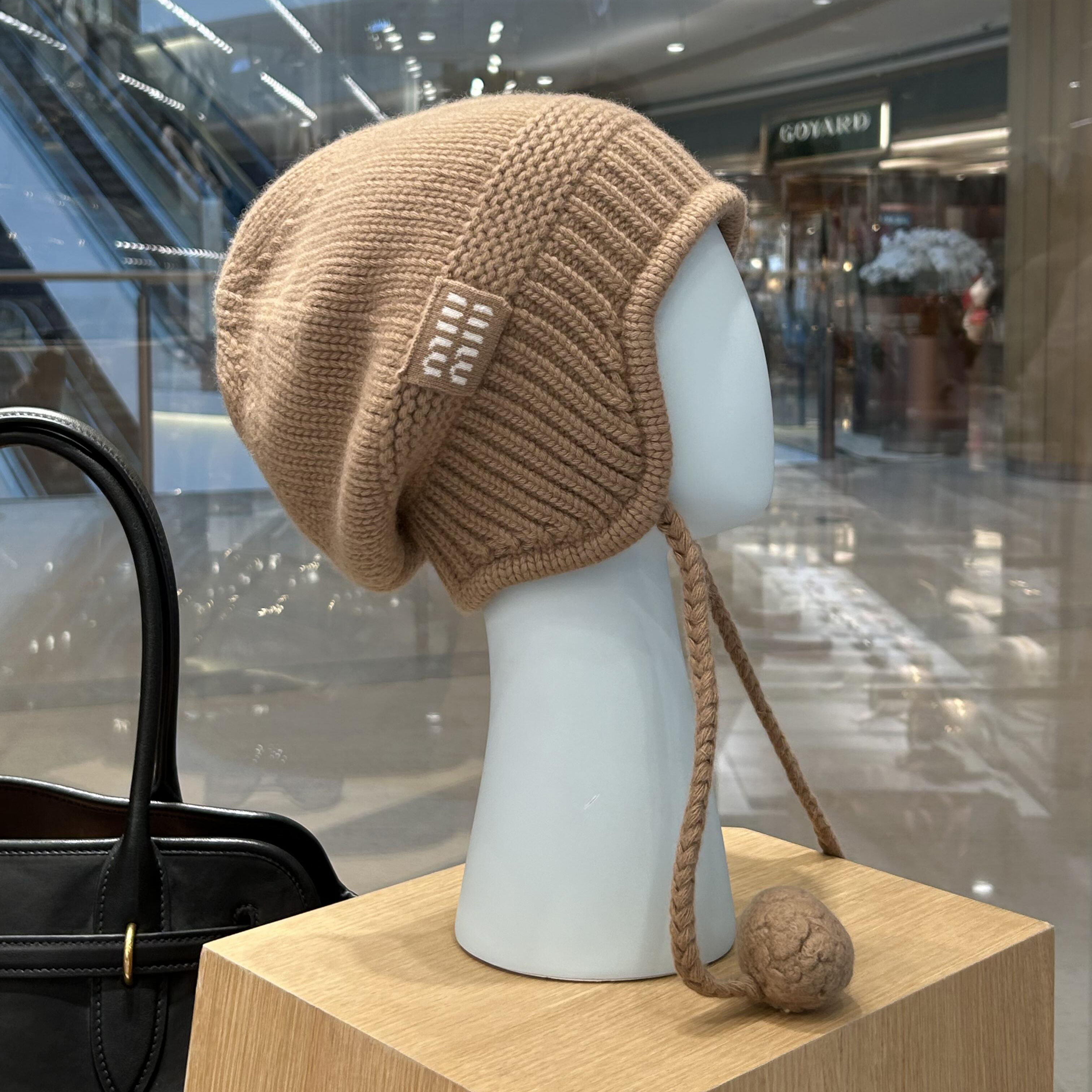 NIGO MiuMiu Women's Solid Color Logo Design Cashmere Knit Pom Pom Hat Woolen Gloves #nigo75169