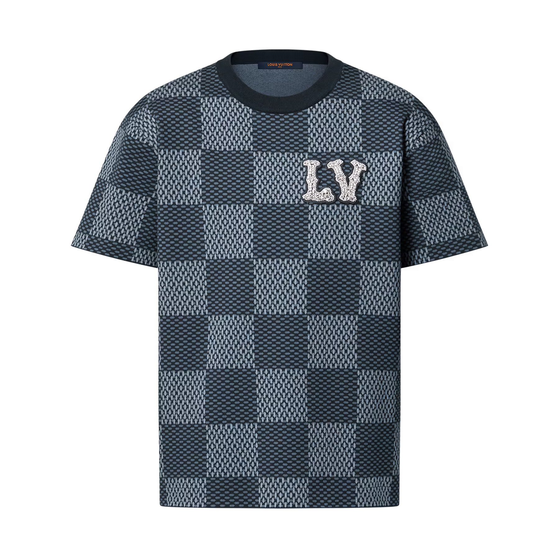 NIGO Louis Vuitton Men's and Women's Summer Checkerboard Printed Beaded Logo Printed Round Neck Short Sleeve T-Shirt #nigo75187
