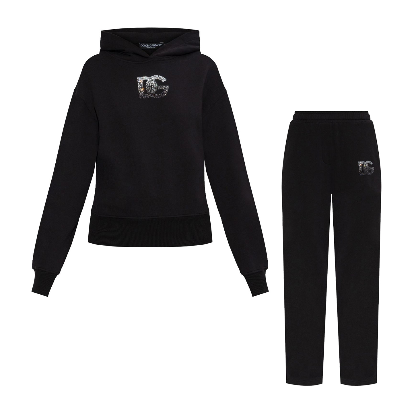 NIGO Dolce&Gabbana Women's Summer Drilling Logo Print Hooded Long Sleeve Sweatshirt Stretchy Drawstring Casual Pants Set Suit #nigo75159