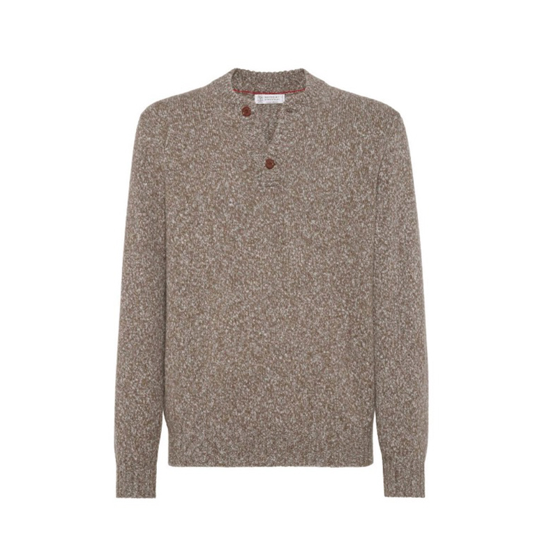 NIGO Brunello Cucinelli Men's Spring, Autumn And Winter Henley Collar Knit Sweater Cashmere Blend Solid Color Pullover Fitted Long Sleeve Sweater Ngvp #nigo9894