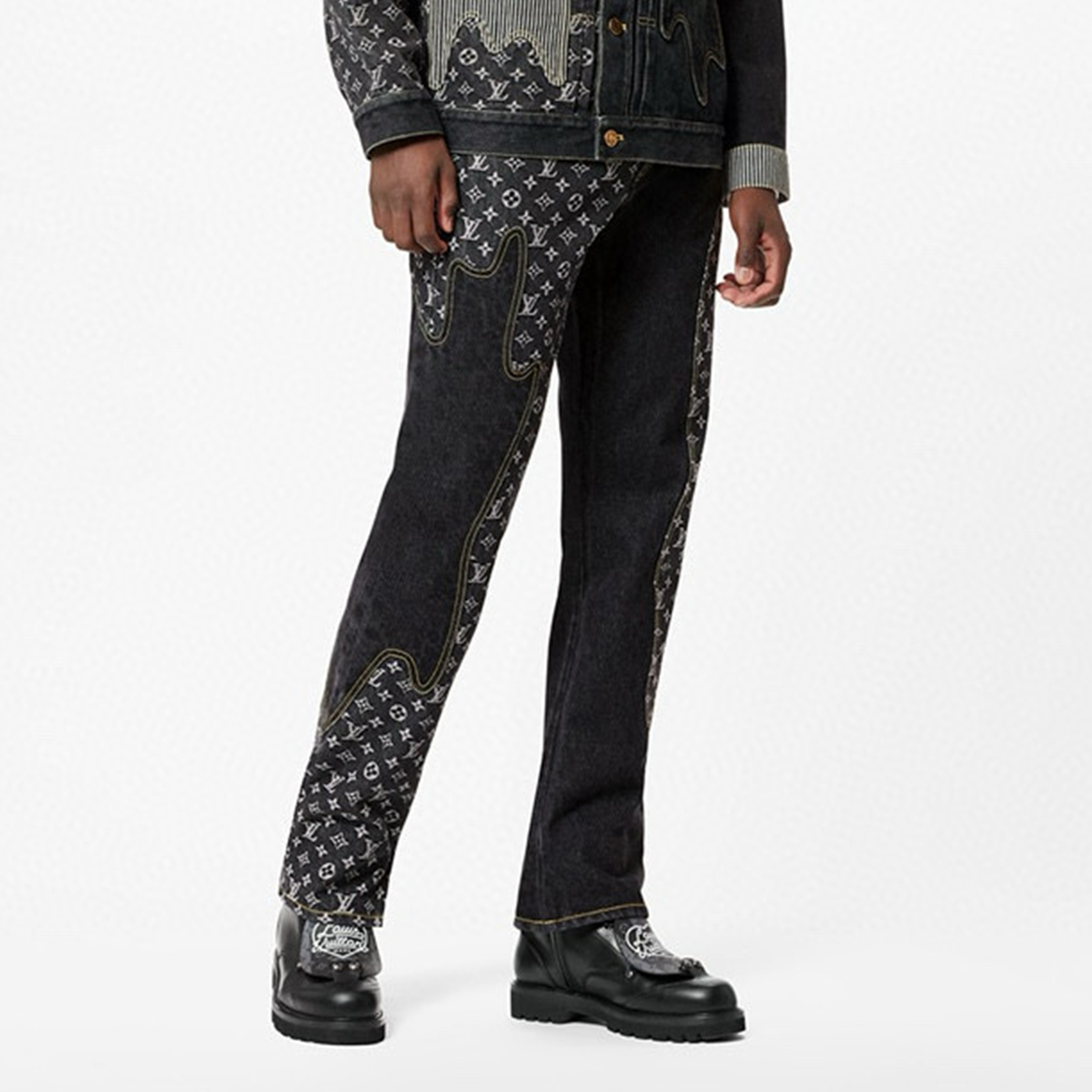 NIGO Louis Vuitton X Nigo2 Collaboration Men's Spring And Summer Structural Splicing Monogram Flower Denim Pants Fashionable Casual Wide Leg Pants #nigo71849