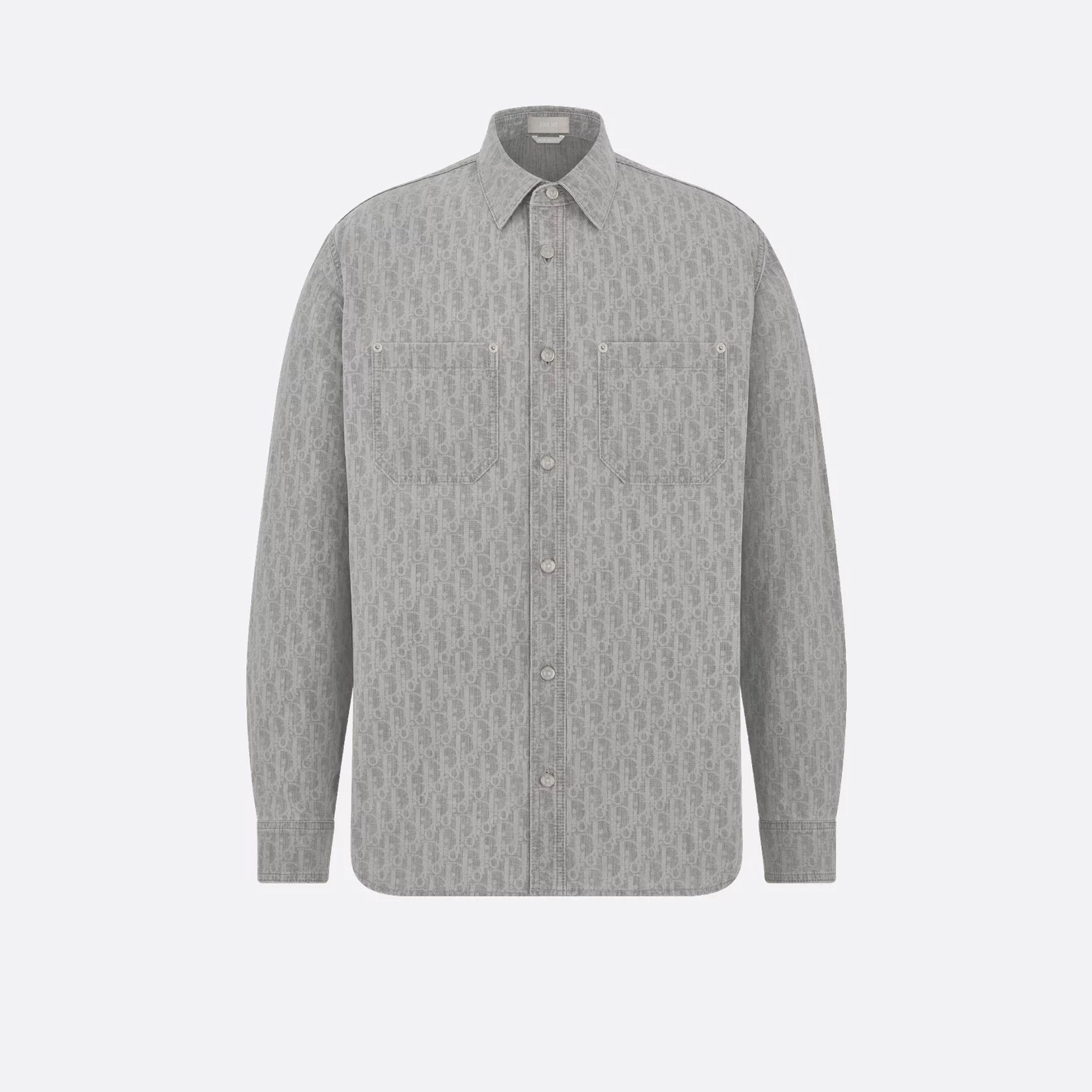 NIGO DIOR Men's Grey Cotton Denim Oblique Printed Shirt Blouse Spring Autumn Lapel Single Breasted Fashion Casual Jacket Shirt #nigo71845