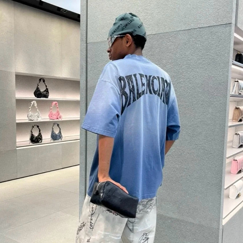 NIGO Balenciaga Men Women Summer Logo Embroidery Gradient Color Round Neck Pullover Cotton Short Sleeve Loose T-Shirt #nigo71827