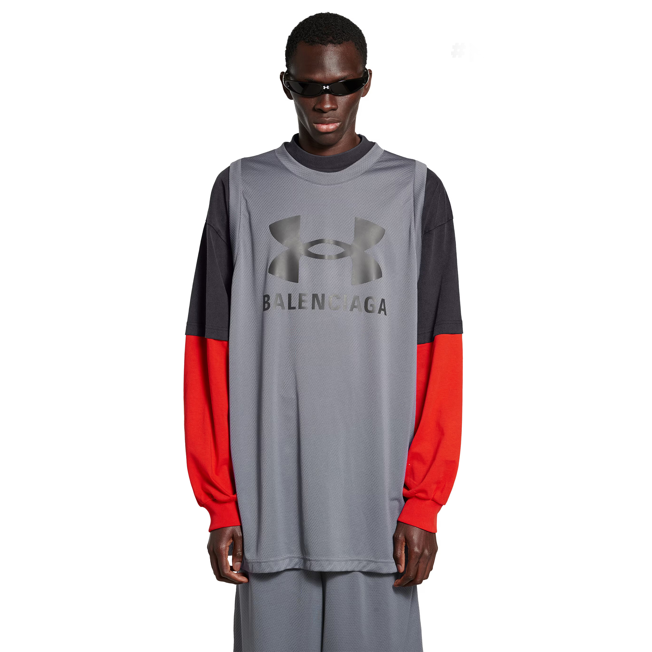 NIGO Balenciaga Basketball Series - Layered Long Sleeve T-shirt Men's Under Armour® Triple Layered T-shirt In Grey/black/red Fashion Round Neck Long Sleeve Versatile T-shirt Top #nigo71851