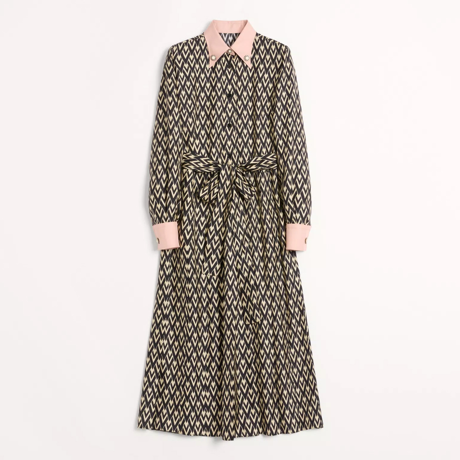 NIGO Valentino Women's Spring and Autumn Solid Color Lapel Silk Twill Toute La V Midi Dress #nigo71832