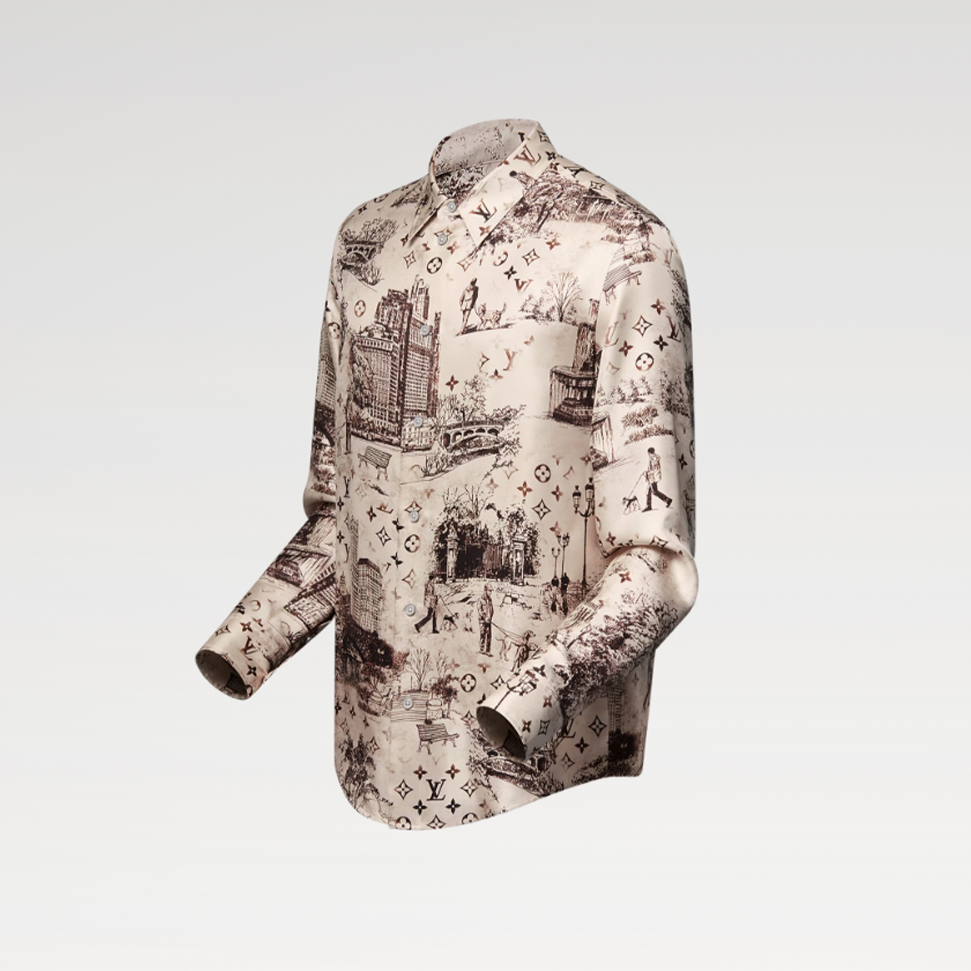 NIGO Louis Vuitton Men's Spring, Summer And Fall Logo Full Print Lapel Solid Color Long Sleeve Silk Shirt #nigo71833