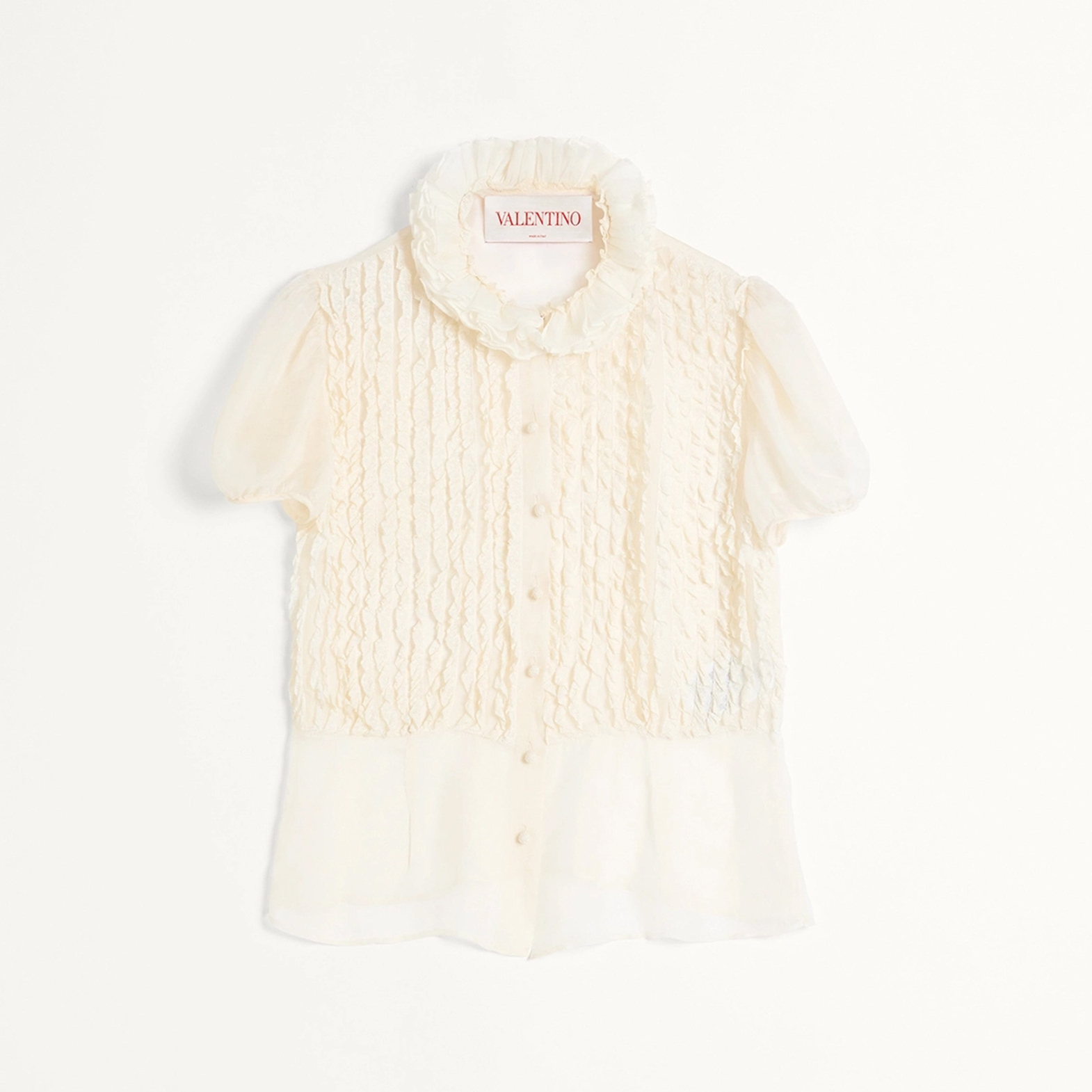 NIGO Valentino Women's Summer Silk Ruffle Vintage Bubble Sleeve Solid Color Chiffon Shirt Ngvp #nigo9911