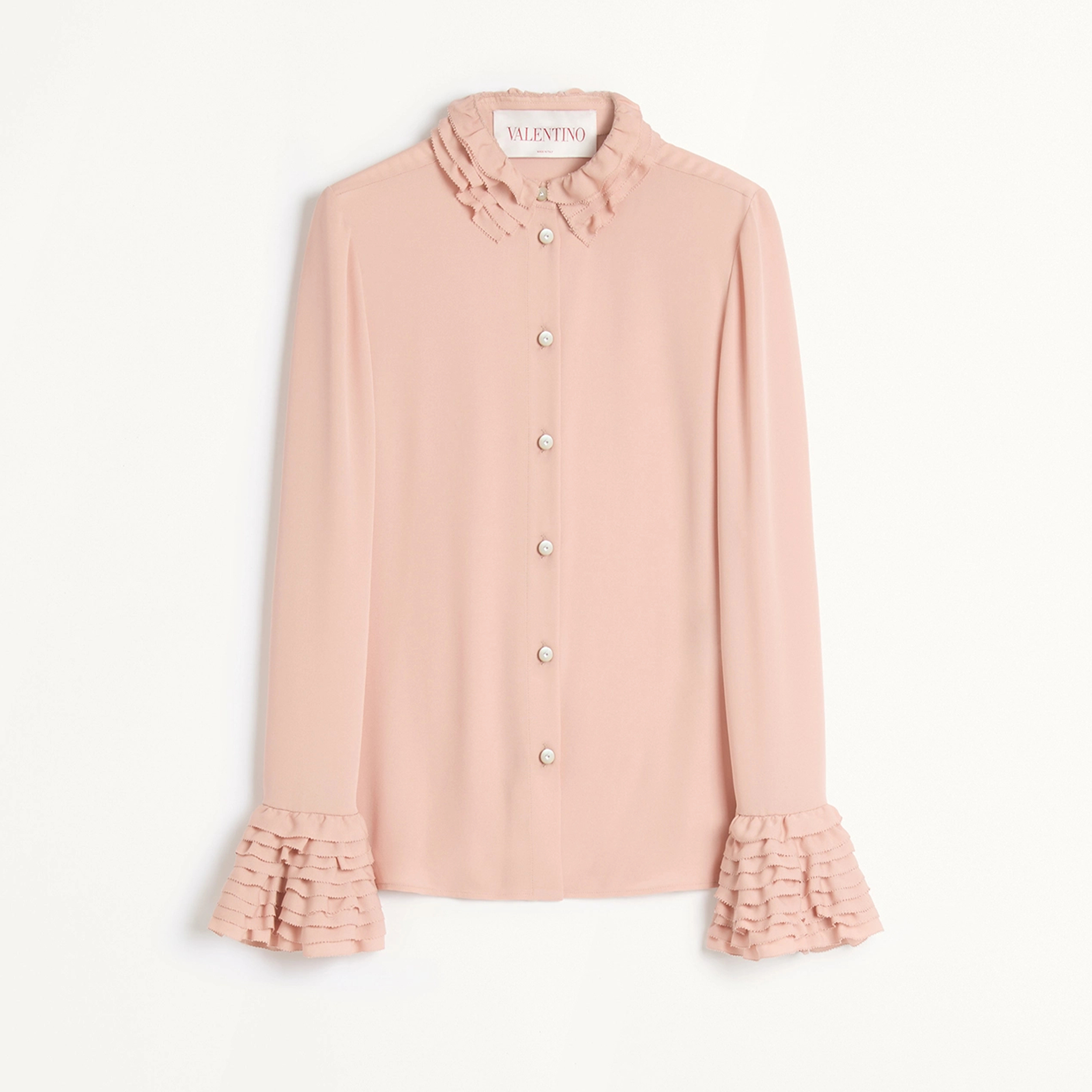 NIGO Valentino Women's Spring Pink Ruffled Lapel Single-breasted Silk Shirt Fashionable Temperament Elegant Blouse Ngvp #nigo9913