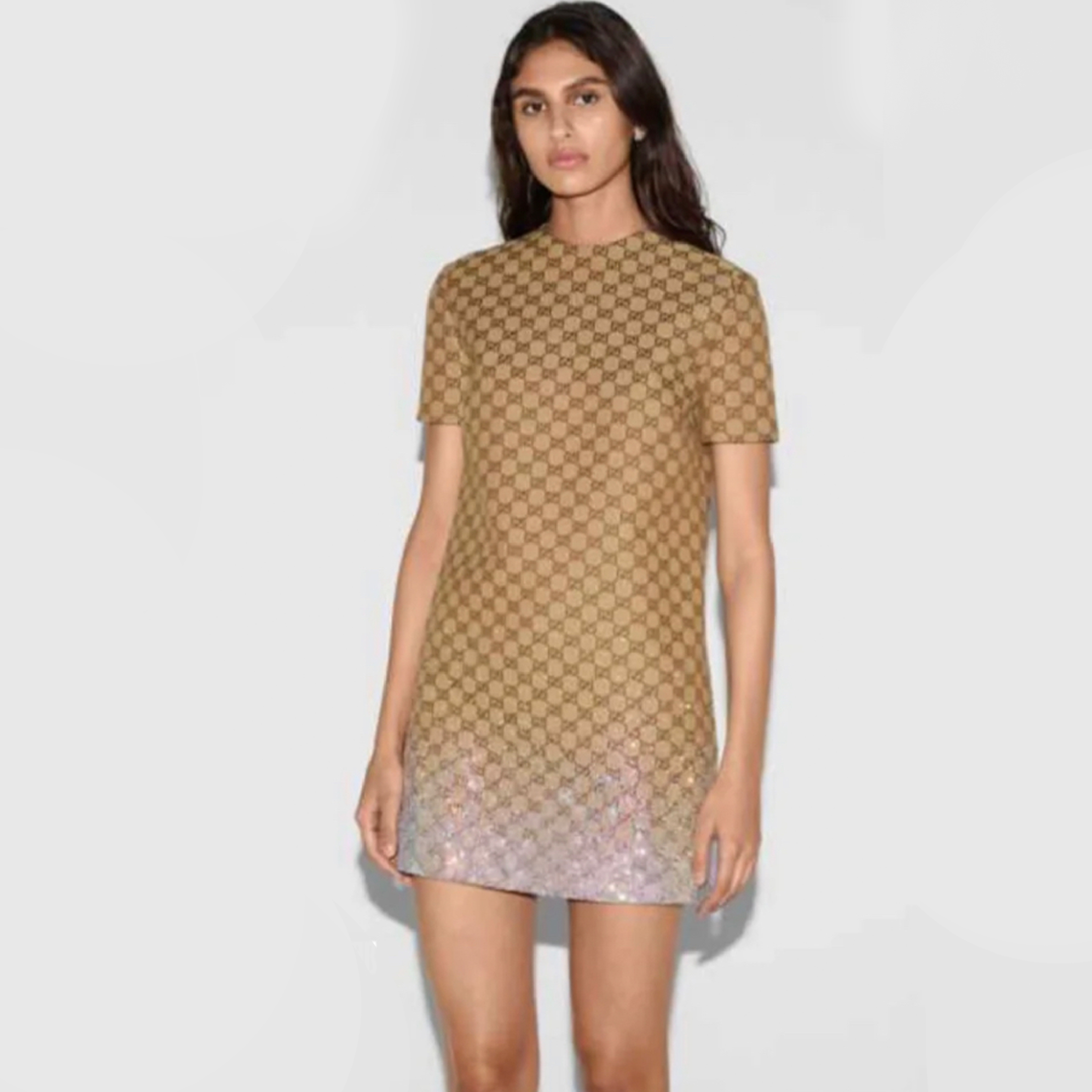 NIGO Gucci Ladies Spring And Summer Embroidery GG Canvas Rhinestone Gradient Dress Fashion Slim Temperament Elegant Short Dresses #nigo71862