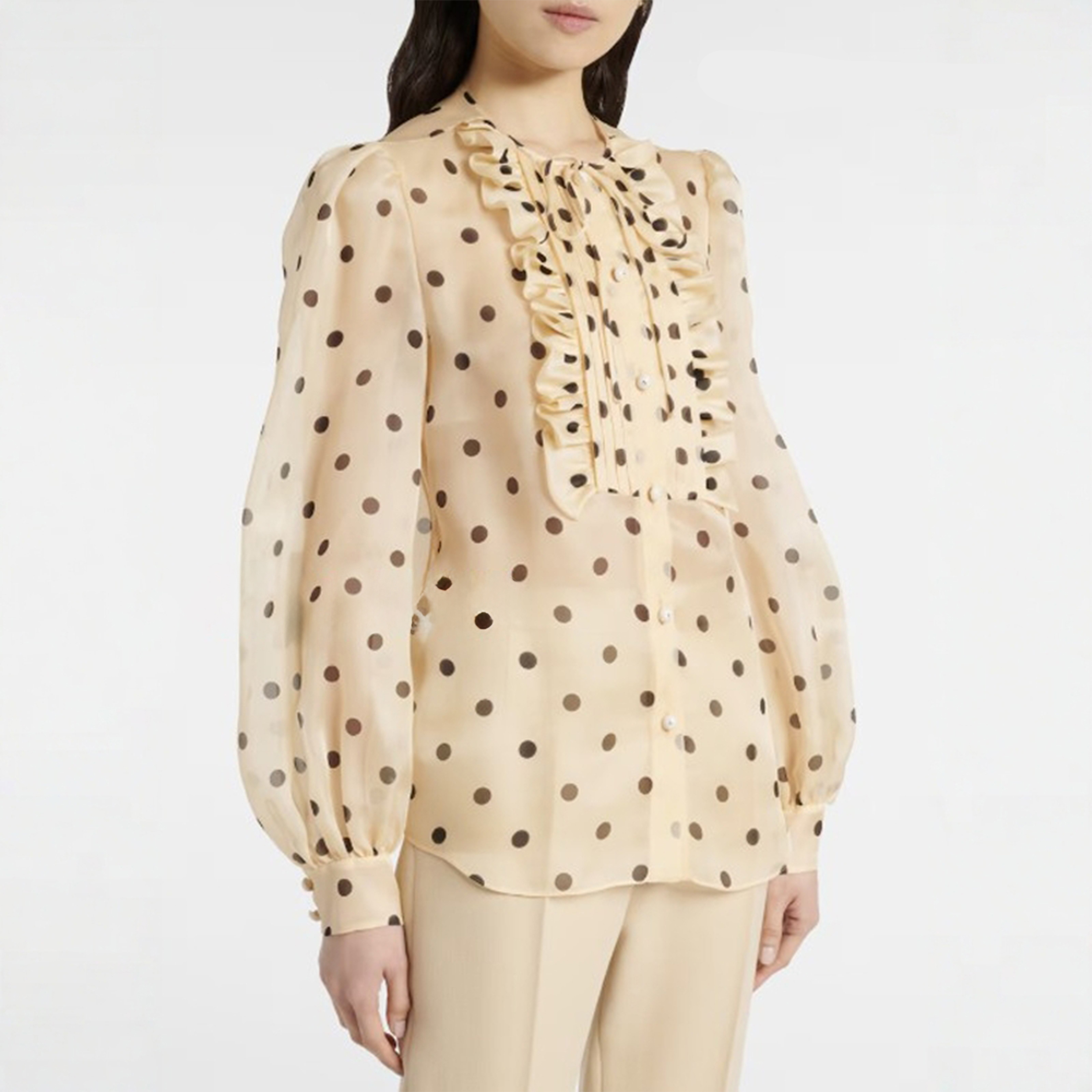 NIGO Valentino Women's New Spring Fashion Lapel Polka Dot Print Shirt Round Neck Long-sleeved Commuter French Blouse Top Ngvp #nigo9915