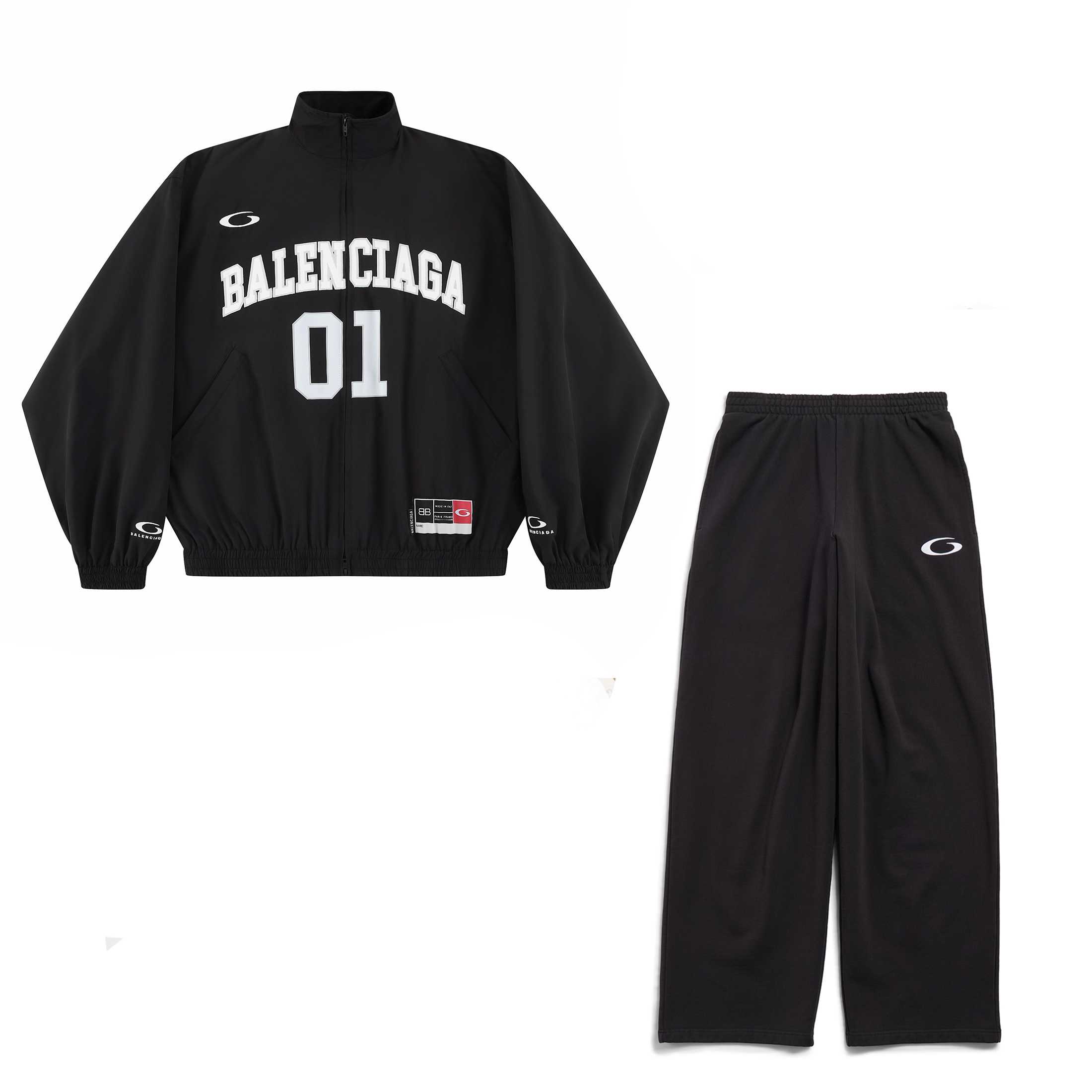 NIGO Balenciaga Men's Retro Basketball Sportswear Black High Street Standing Collar Zip Jacket Wide Leg Casual Trousers Pants Suit Set #nigo71859