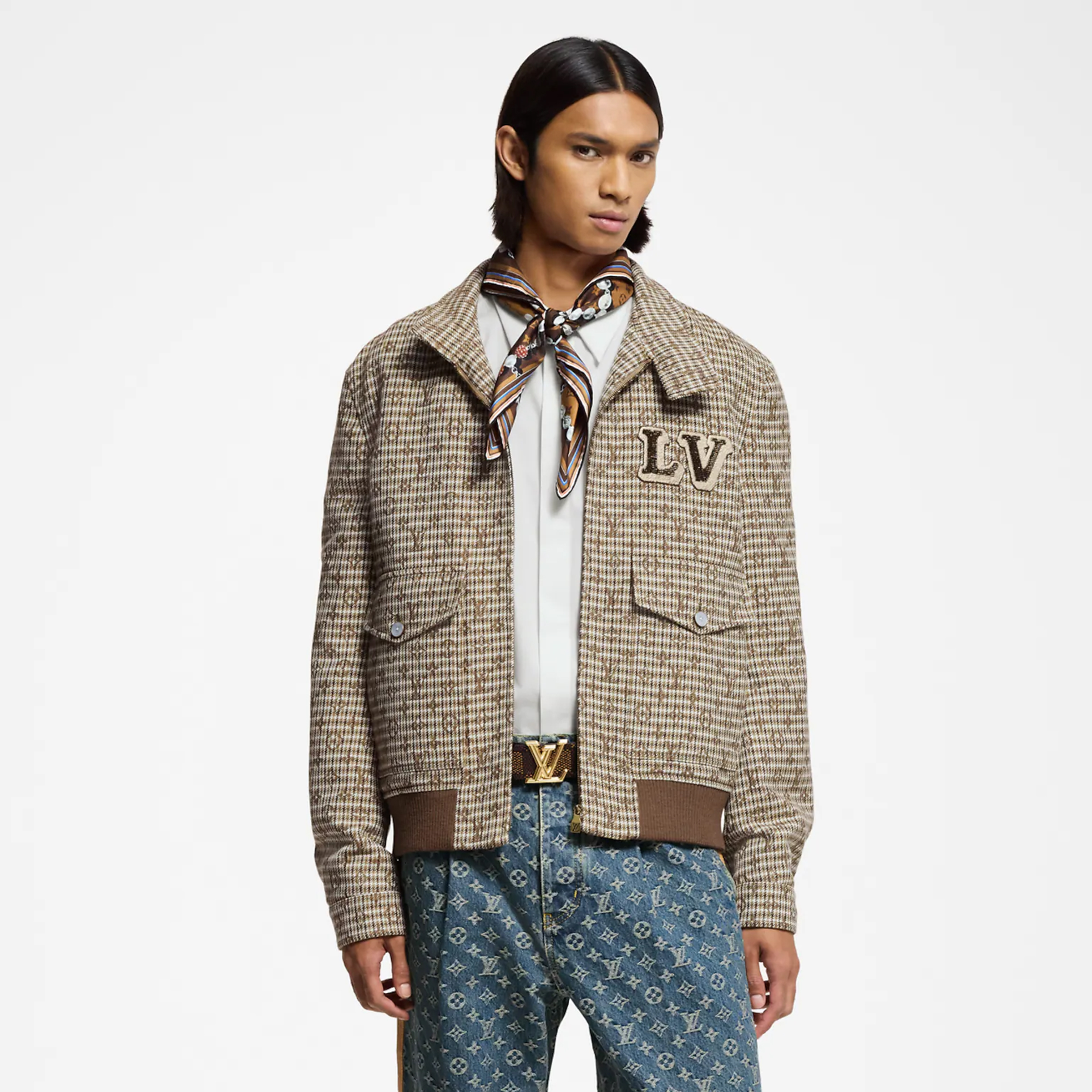 NIGO Louis Vuitton Men's Spring Autumn Monogrammed Jacquard Wool Harrington Blouson Zipper Long Sleeve Jacket #nigo71837