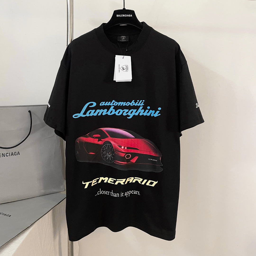 NIGO Balenciaga x Lamborghini Men's And Women's Summer Car Printing Round Neck Cotton Short Sleeve T-Shirt #nigo71838