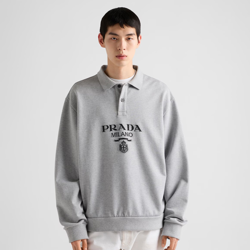 NIGO Prada Men's Spring And Autumn Logo Letters Jacquard Knitted Loose Long-Sleeved Solid Color Polo Collar Straight Sweatshirt #nigo71882