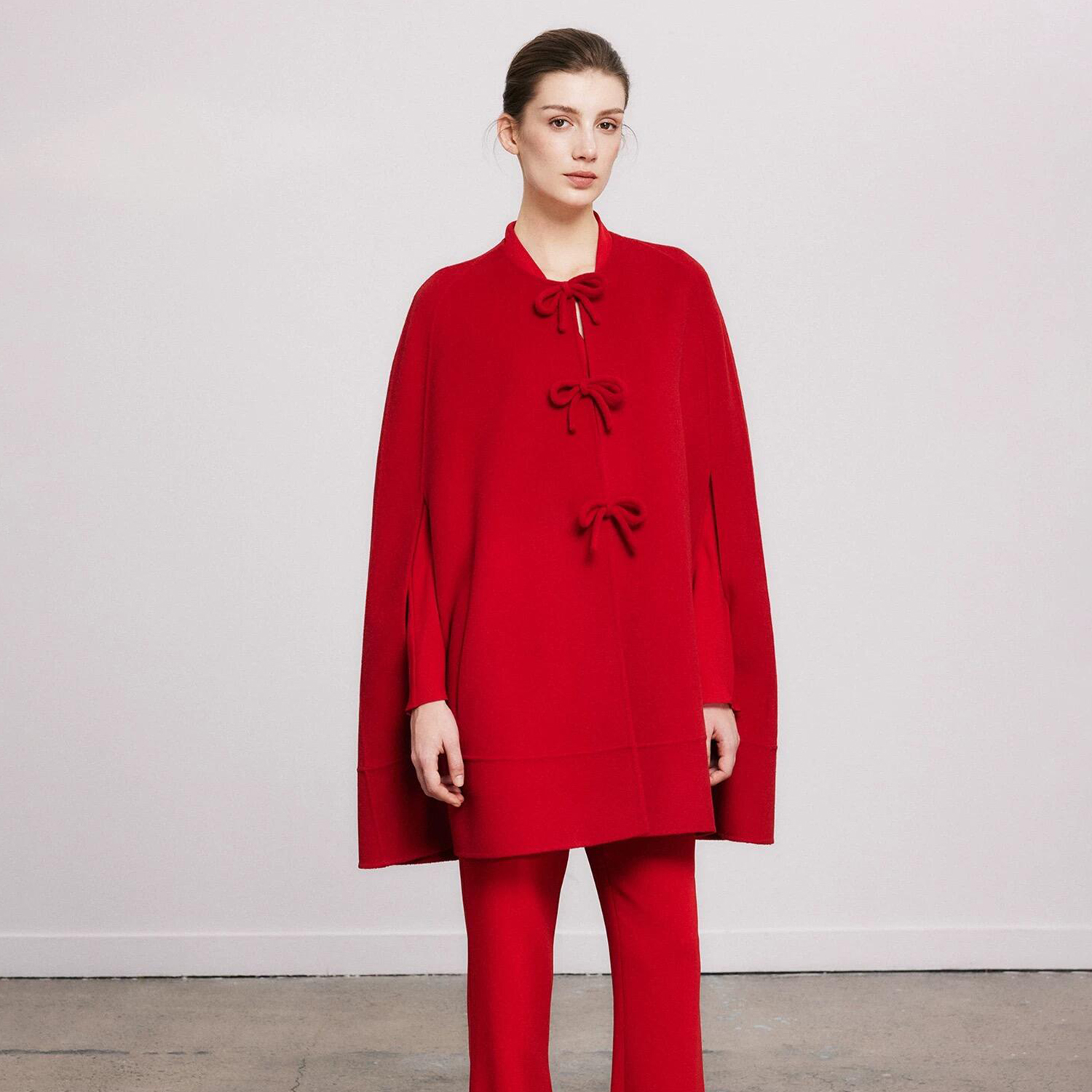 NIGO Valentino Women's Autumn And Winter Solid Color Wool Bowknot Single Breasted Compact Drap Cape Shawl Coat #nigo9918