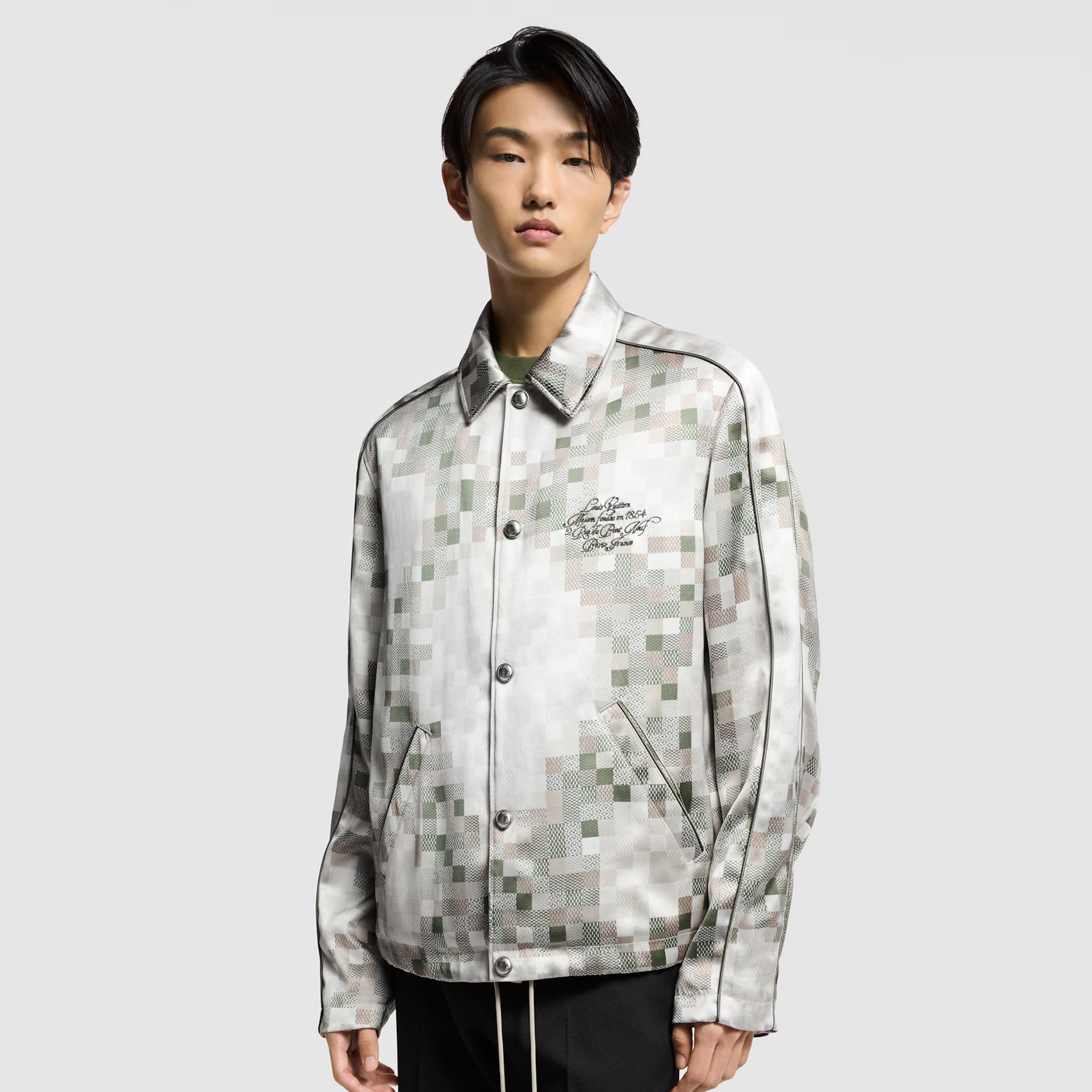 NIGO Louis Vuitton ﻿ Men's Spring Graphic Coach Jacket Jacquard Drawstring Hem Long Sleeve Single Breasted Coat #nigo71876