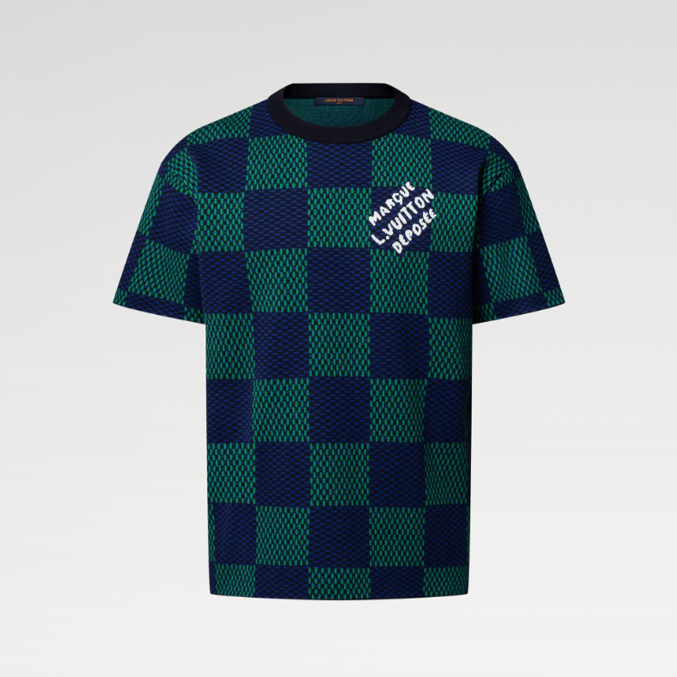 NIGO Louis Vuitton ﻿Men's Summer Check Letter Jacquard Damier Cotton Crewneck Round Neck Solid Color Short Sleeve T-Shirt #nigo71878