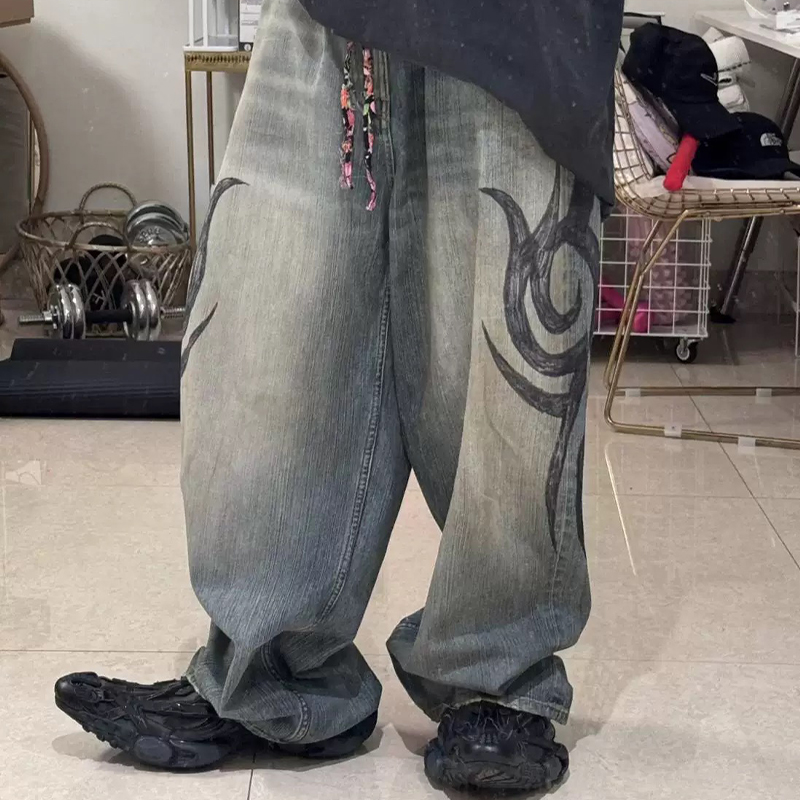 NIGO Men's Four Seasons Pattern Printed Solid Color Loose Cotton Jeans Autonomous Label-Free Casual Pants Ngvp #nigo9921