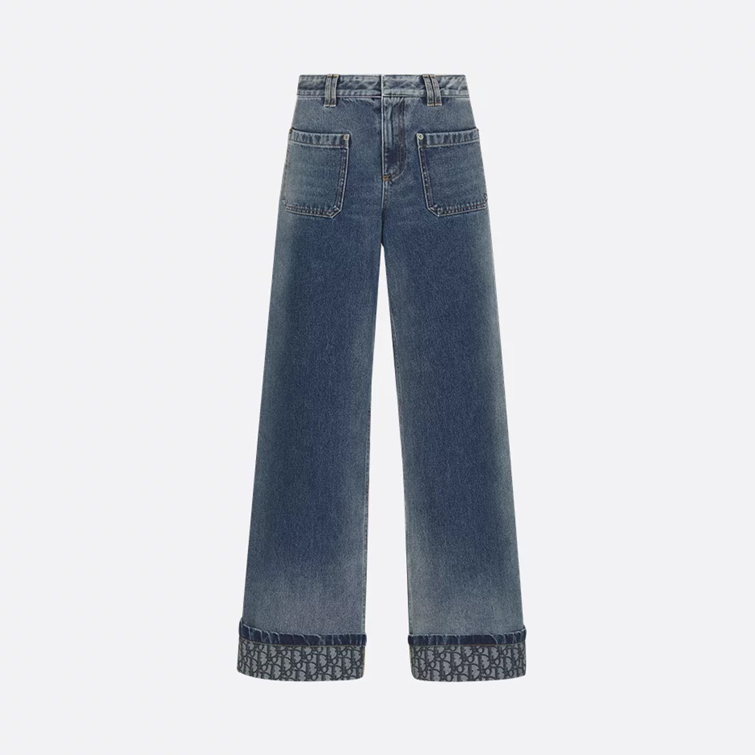 NIGO Dior Women's Four Seasons Mid Waist Zipper Solid Color Cotton Loose Washed Rolled Flare Jeans Denim Pants #nigo71884